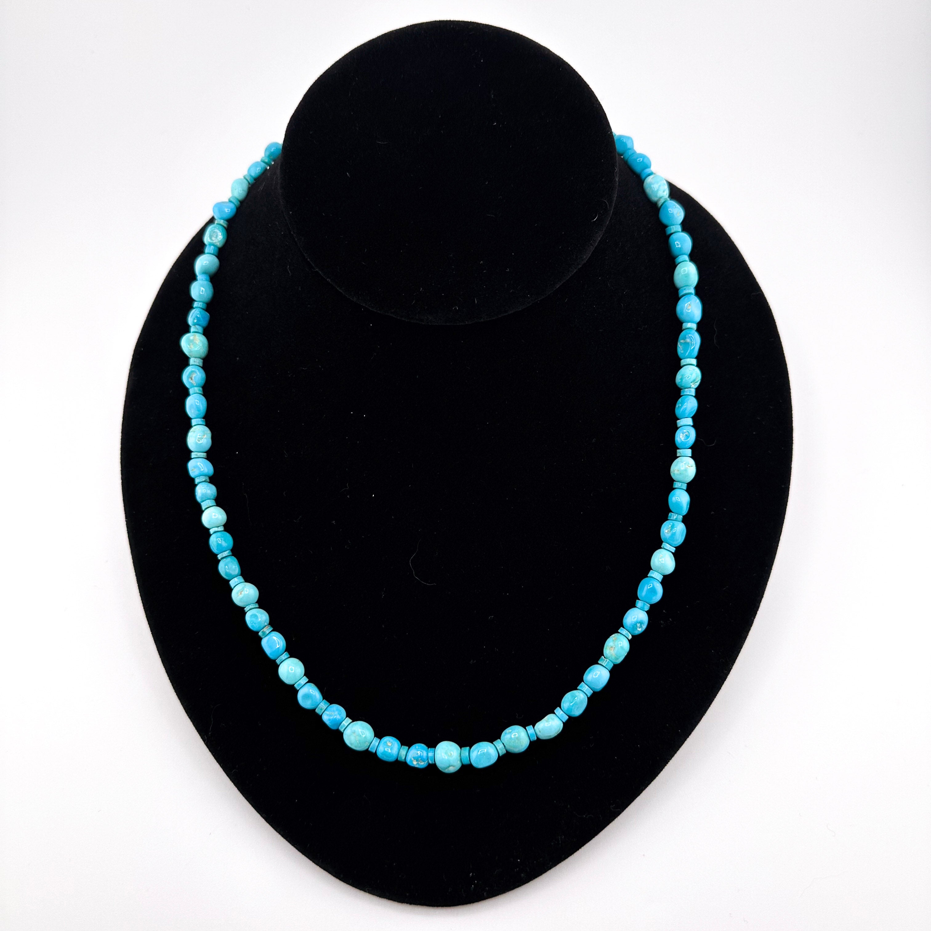 Turquoise (American / Blue Moon) and Sterling Silver 30" Necklace