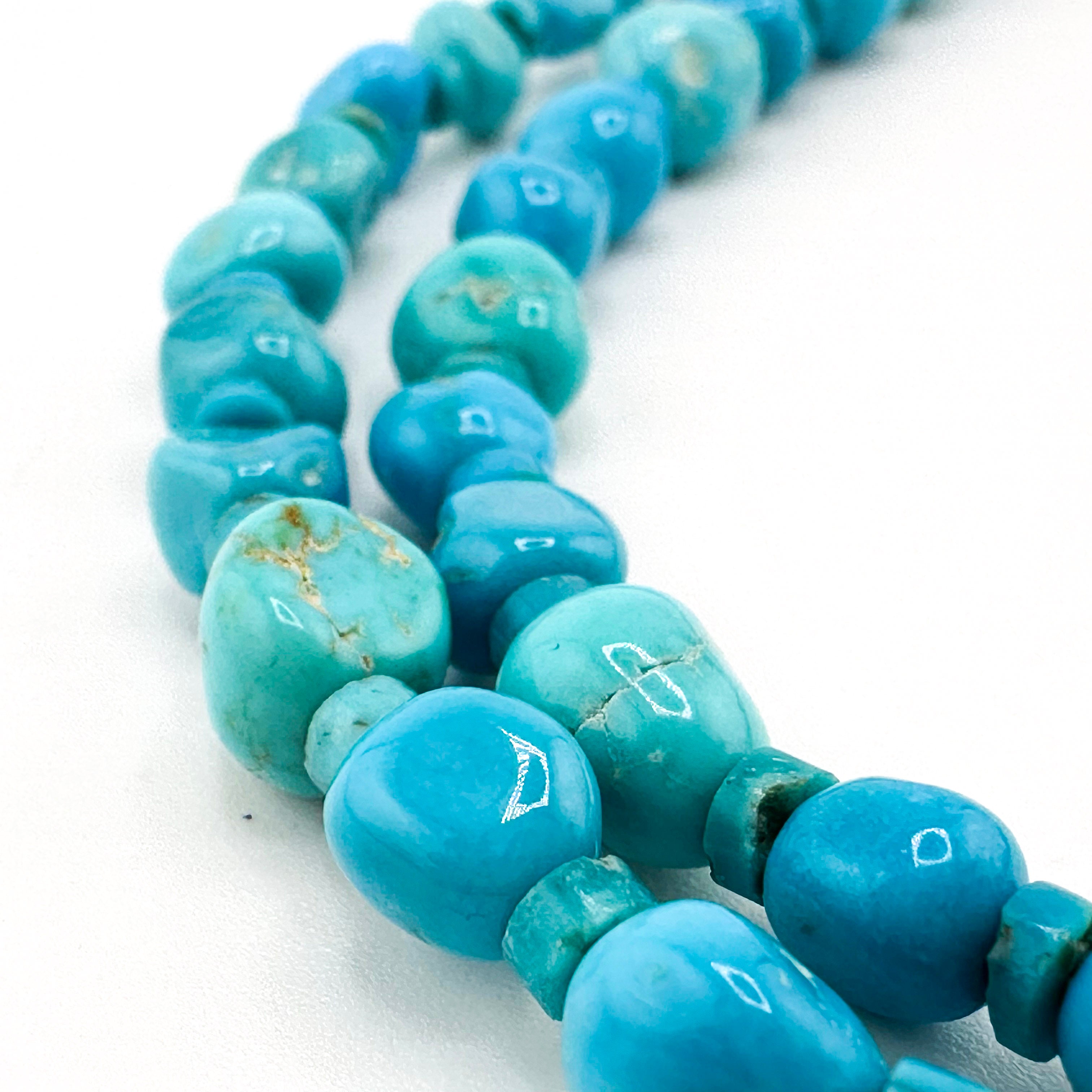 Turquoise (American / Blue Moon) and Sterling Silver 30" Necklace