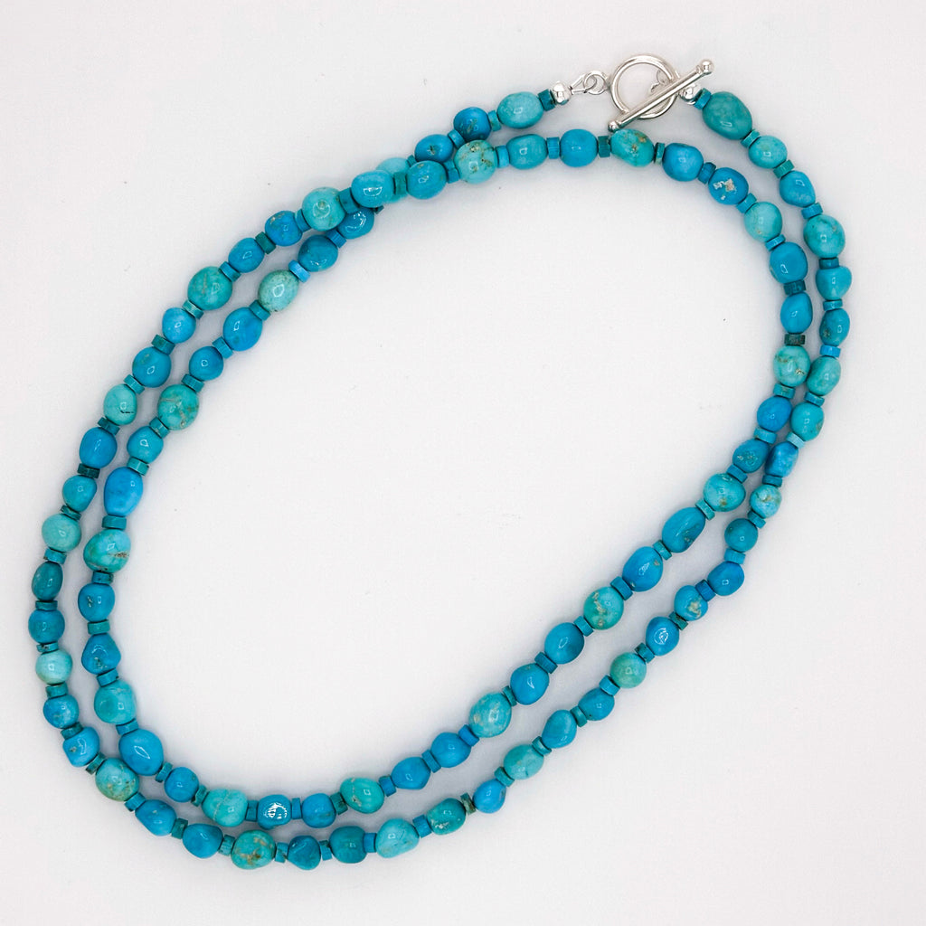 Turquoise (American / Blue Moon) and Sterling Silver 30" Necklace