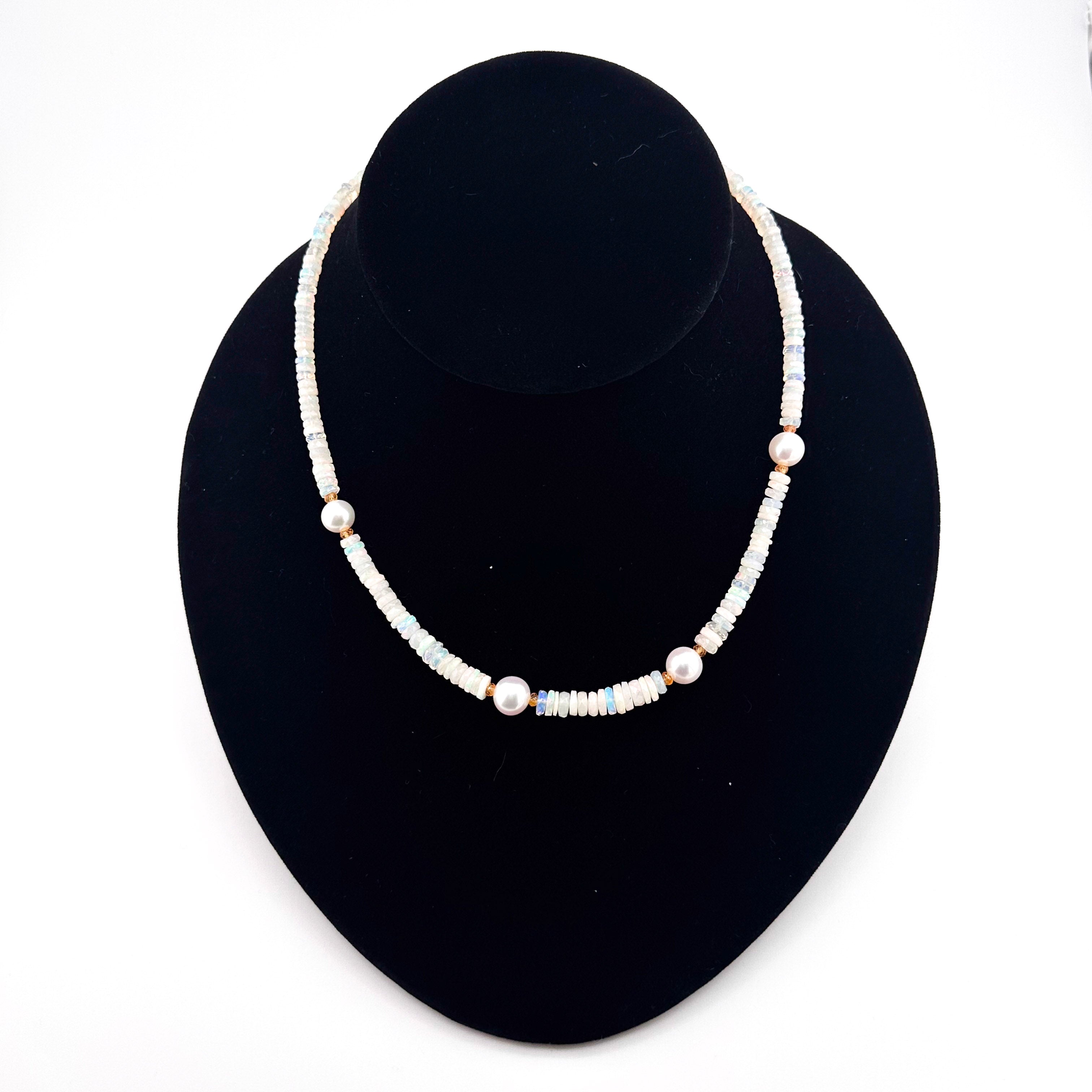 Opal (Ethiopia), Pearl, Sapphire, and 22K Gold Vermeil Necklace