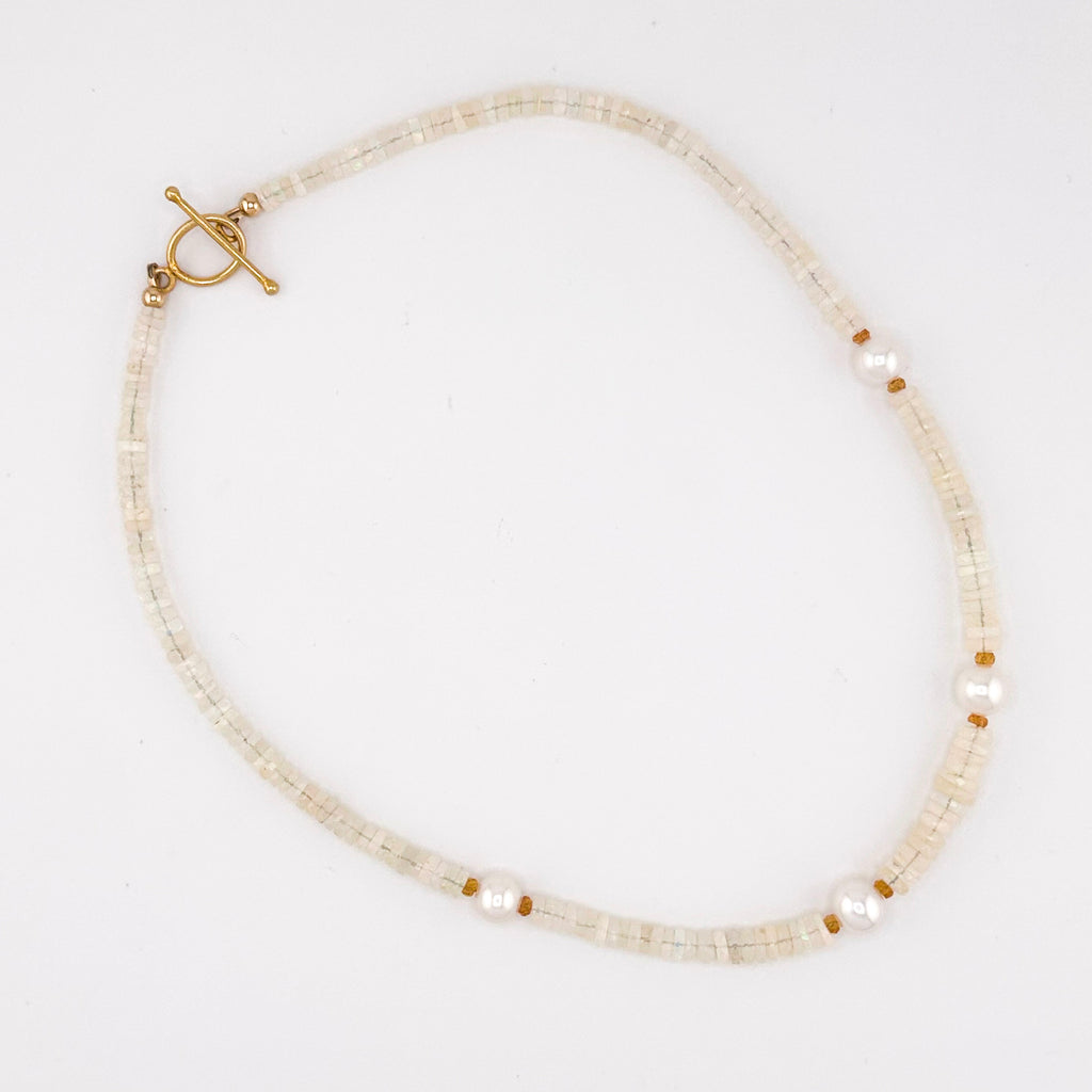 Opal (Ethiopia), Pearl, Sapphire, and 22K Gold Vermeil Necklace