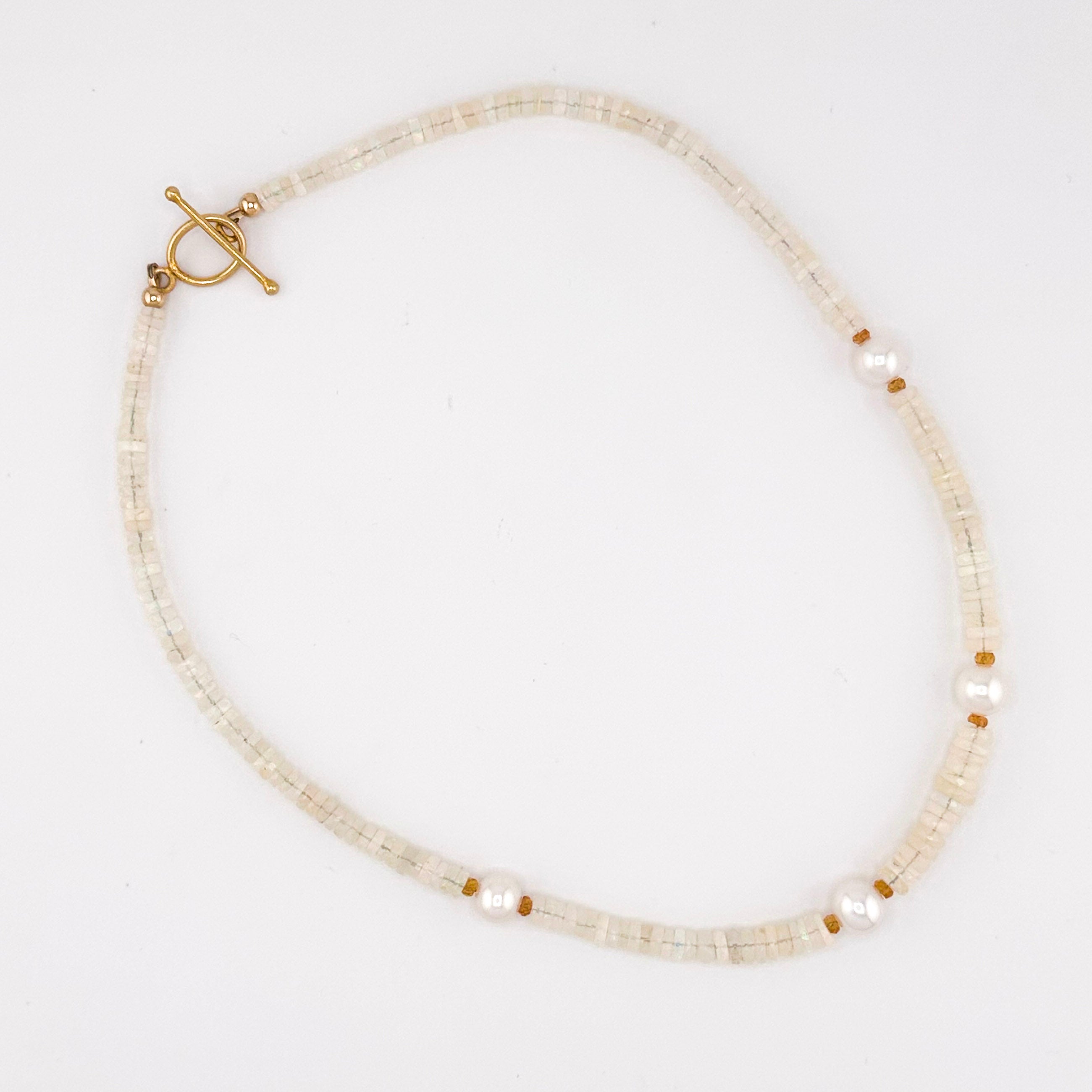 Opal (Ethiopia), Pearl, Sapphire, and 22K Gold Vermeil Necklace