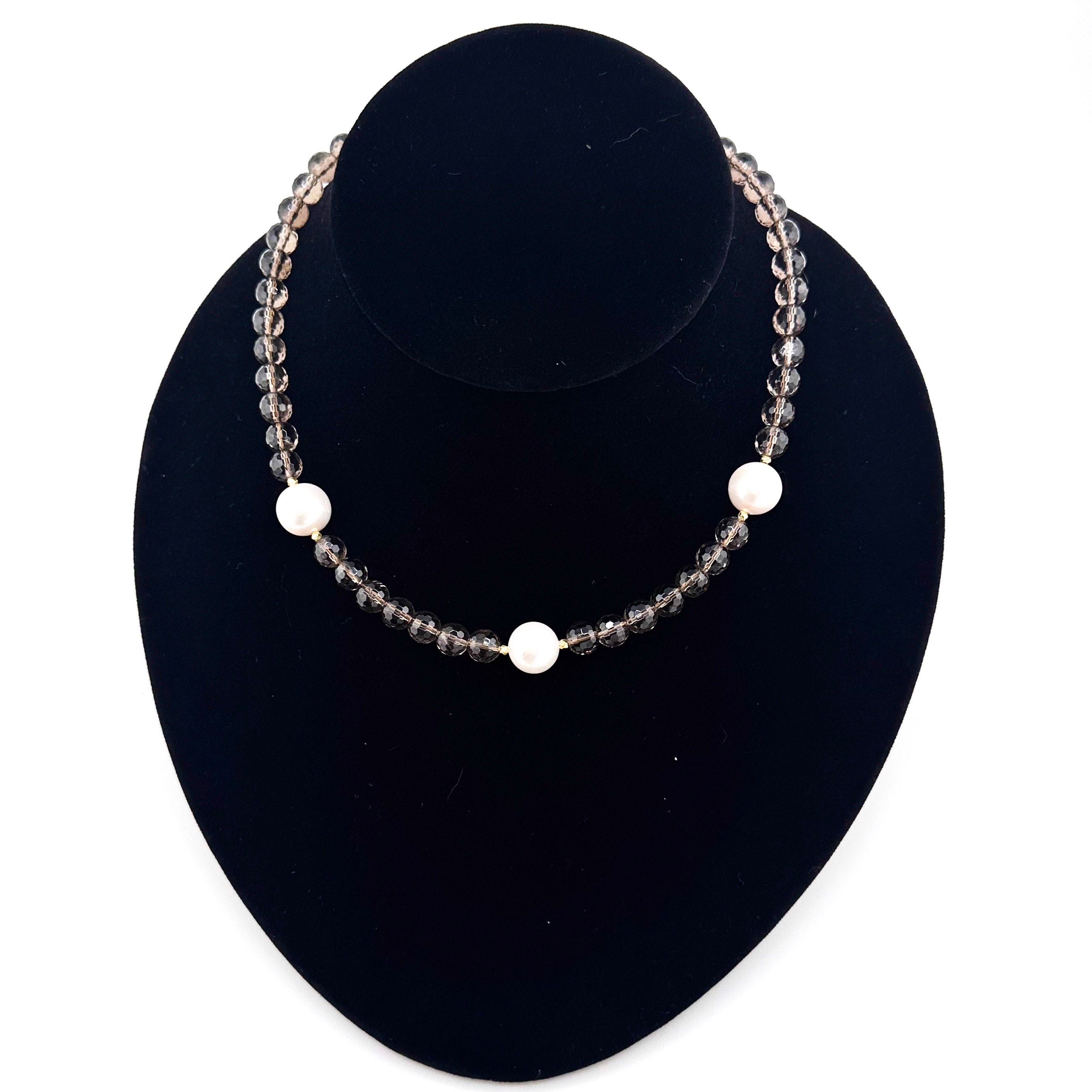 Smokey Quartz, Pearl (Japan), and 22K Gold Vermeil Necklace