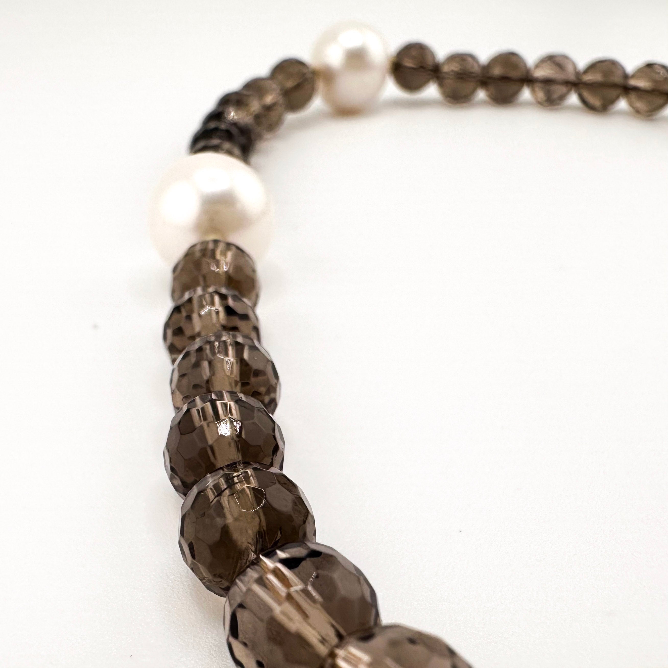 Smokey Quartz, Pearl (Japan), and 22K Gold Vermeil Necklace
