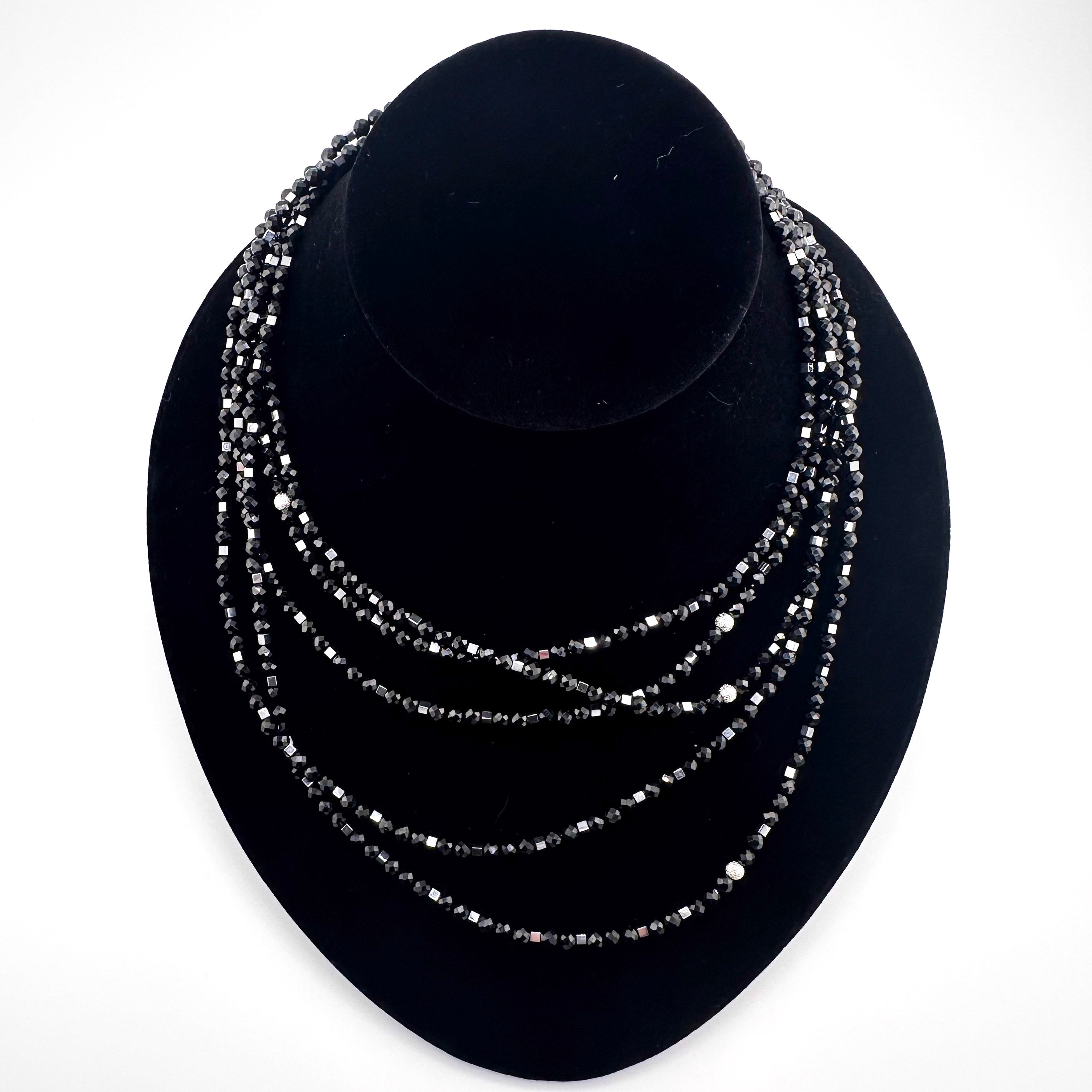 Spinel, Hematite, and Sterling Silver Four-Strand Necklace