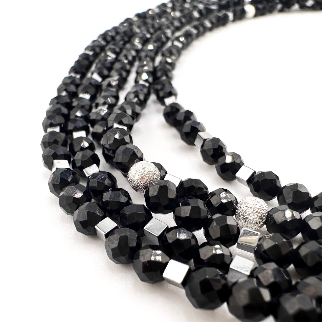 Spinel, Hematite, and Sterling Silver Four-Strand Necklace