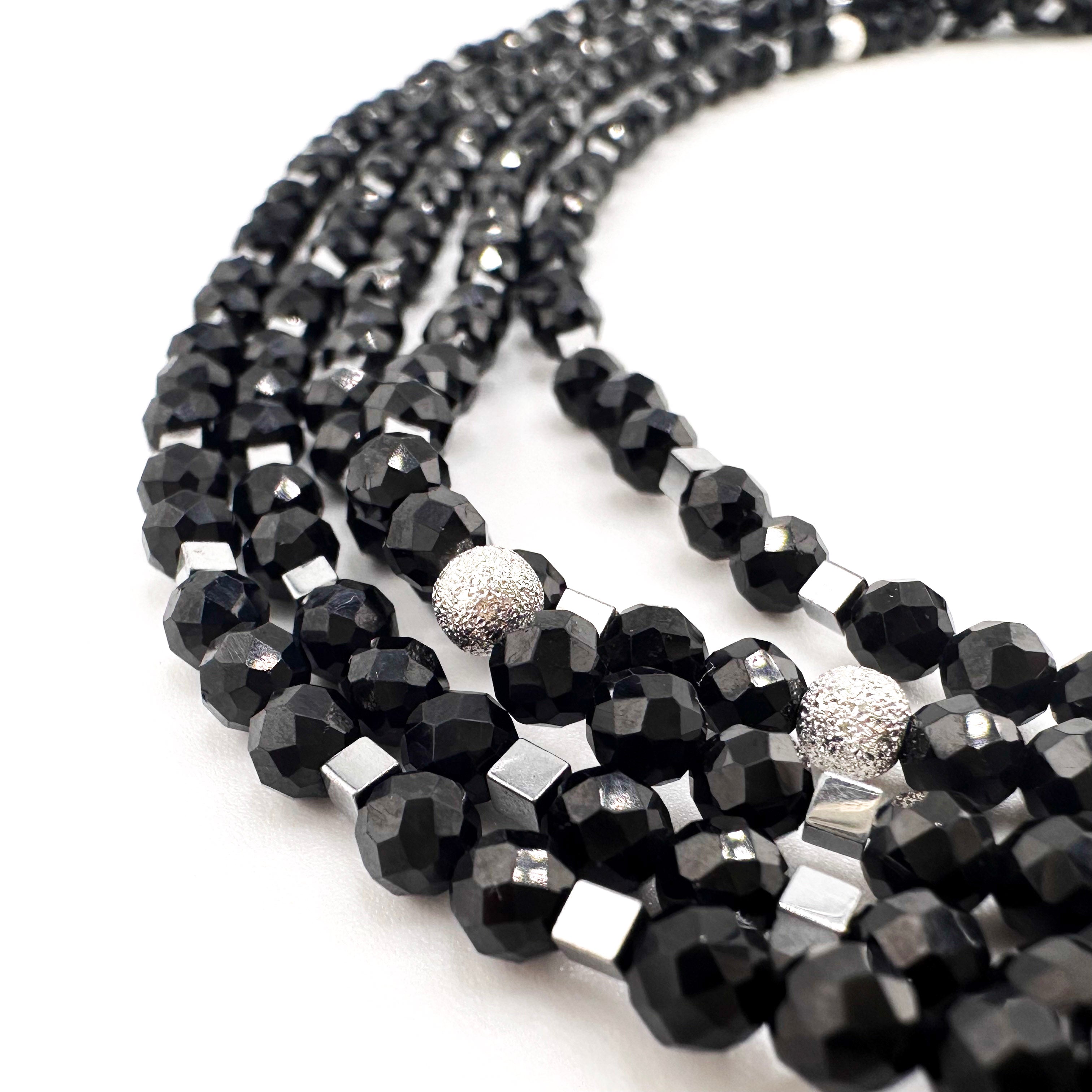 Spinel, Hematite, and Sterling Silver Four-Strand Necklace