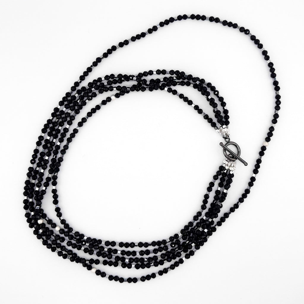 Spinel, Hematite, and Sterling Silver Four-Strand Necklace