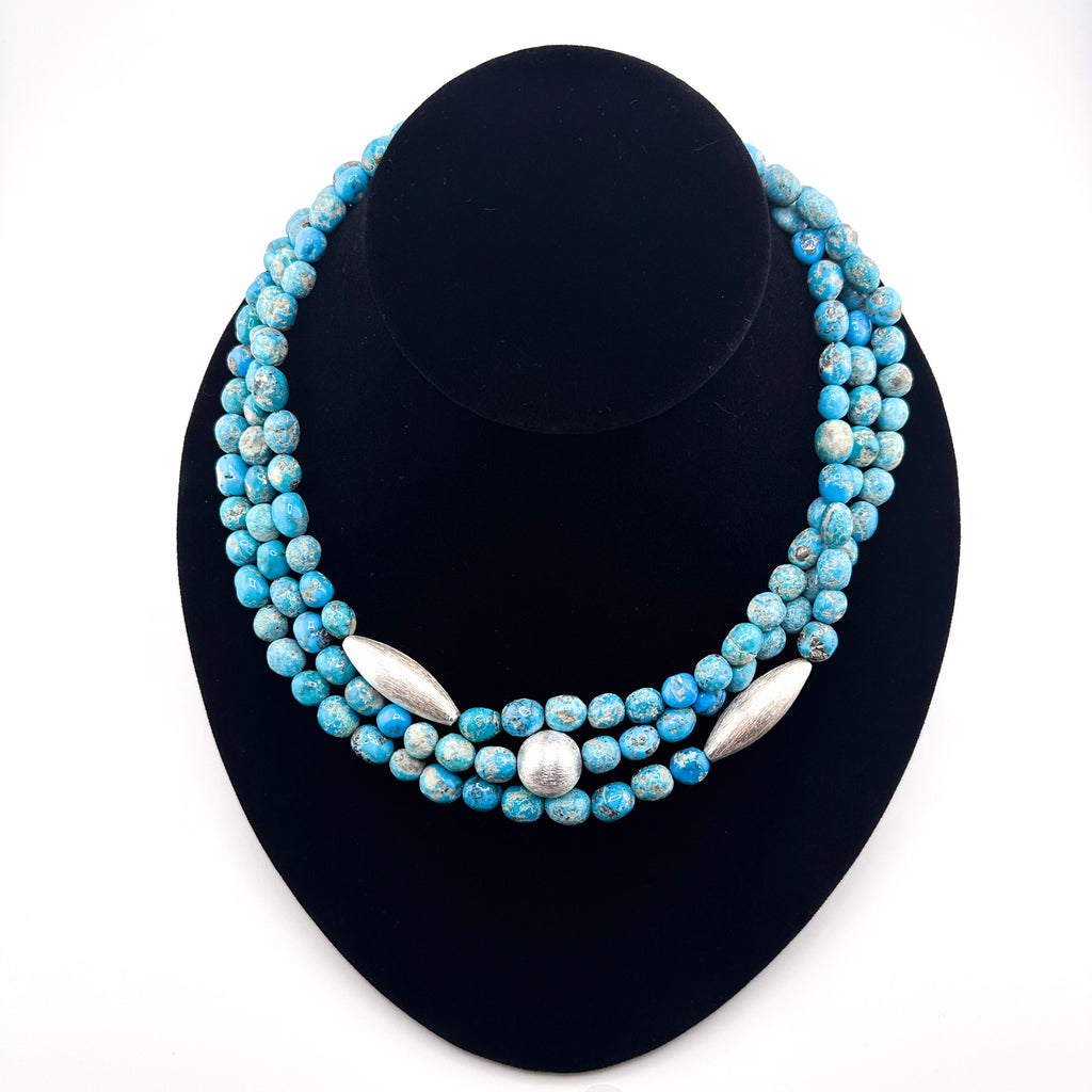 Turquoise (American) and Sterling Silver Triple-Strand Necklace