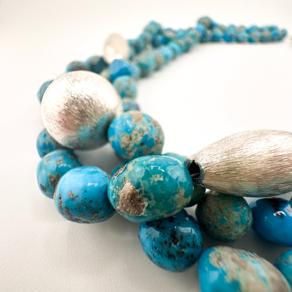 Turquoise (American) and Sterling Silver Triple-Strand Necklace