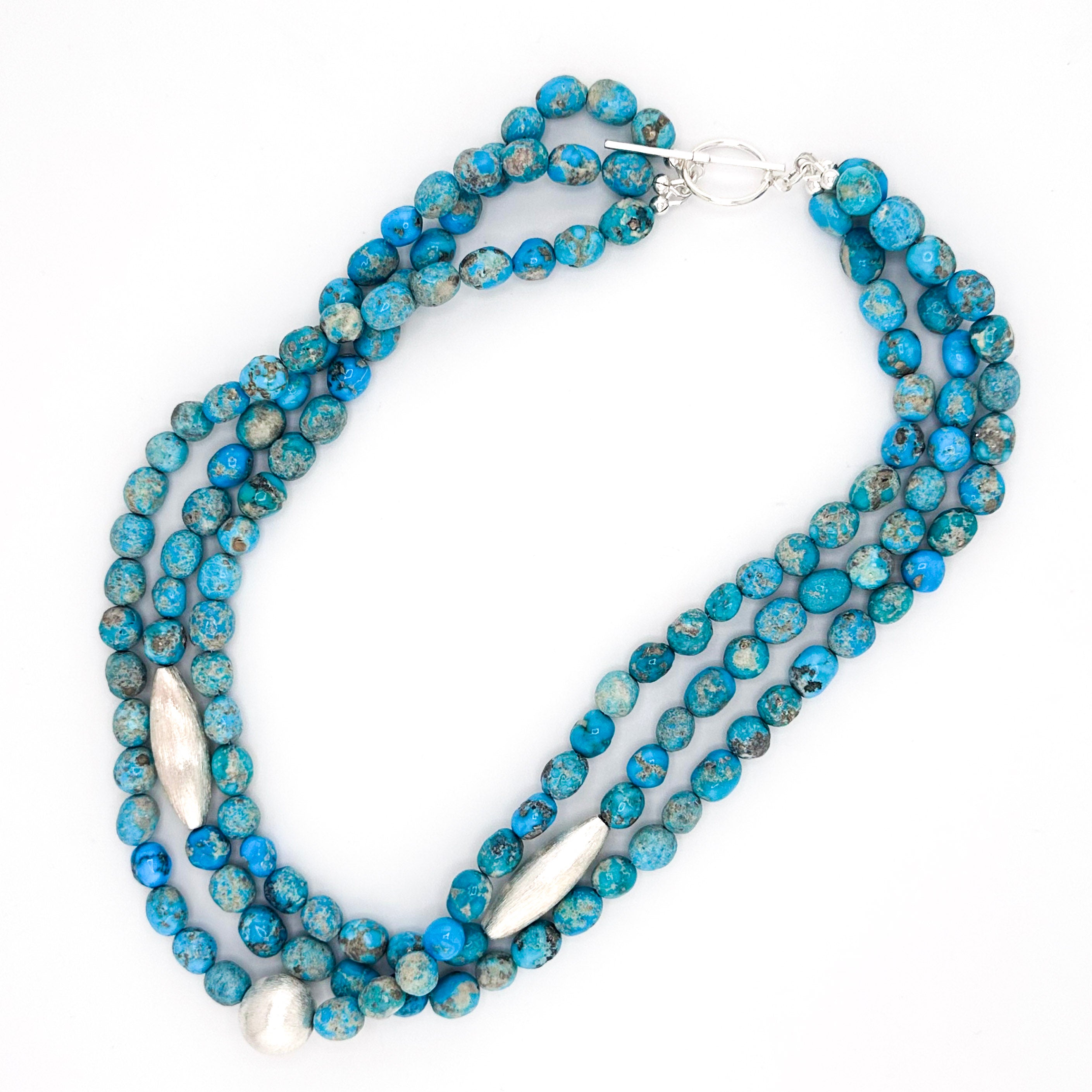 Turquoise (American) and Sterling Silver Triple-Strand Necklace