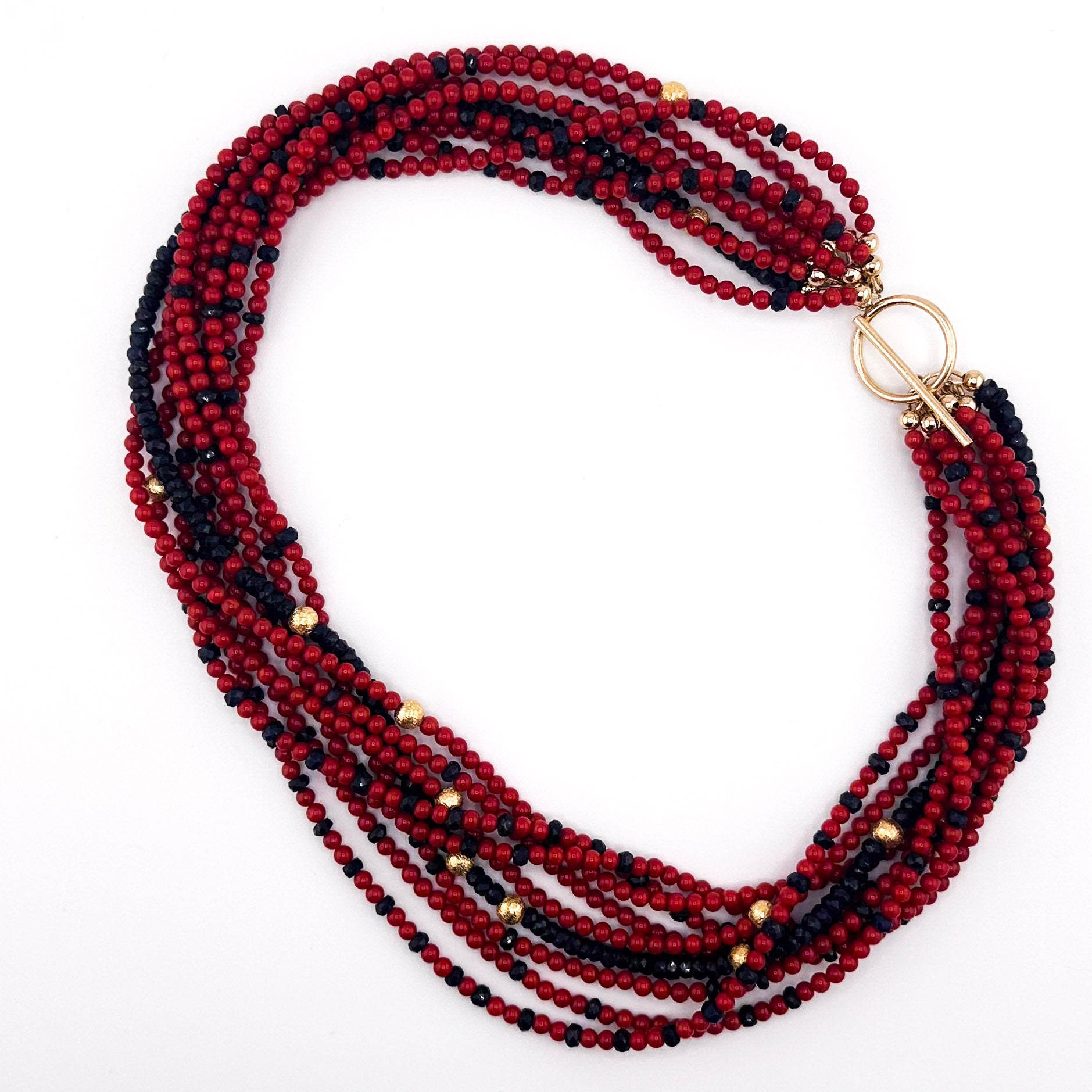 Sapphire, Vintage Coral, and 22K Gold Vermeil Nine-Strand Necklace