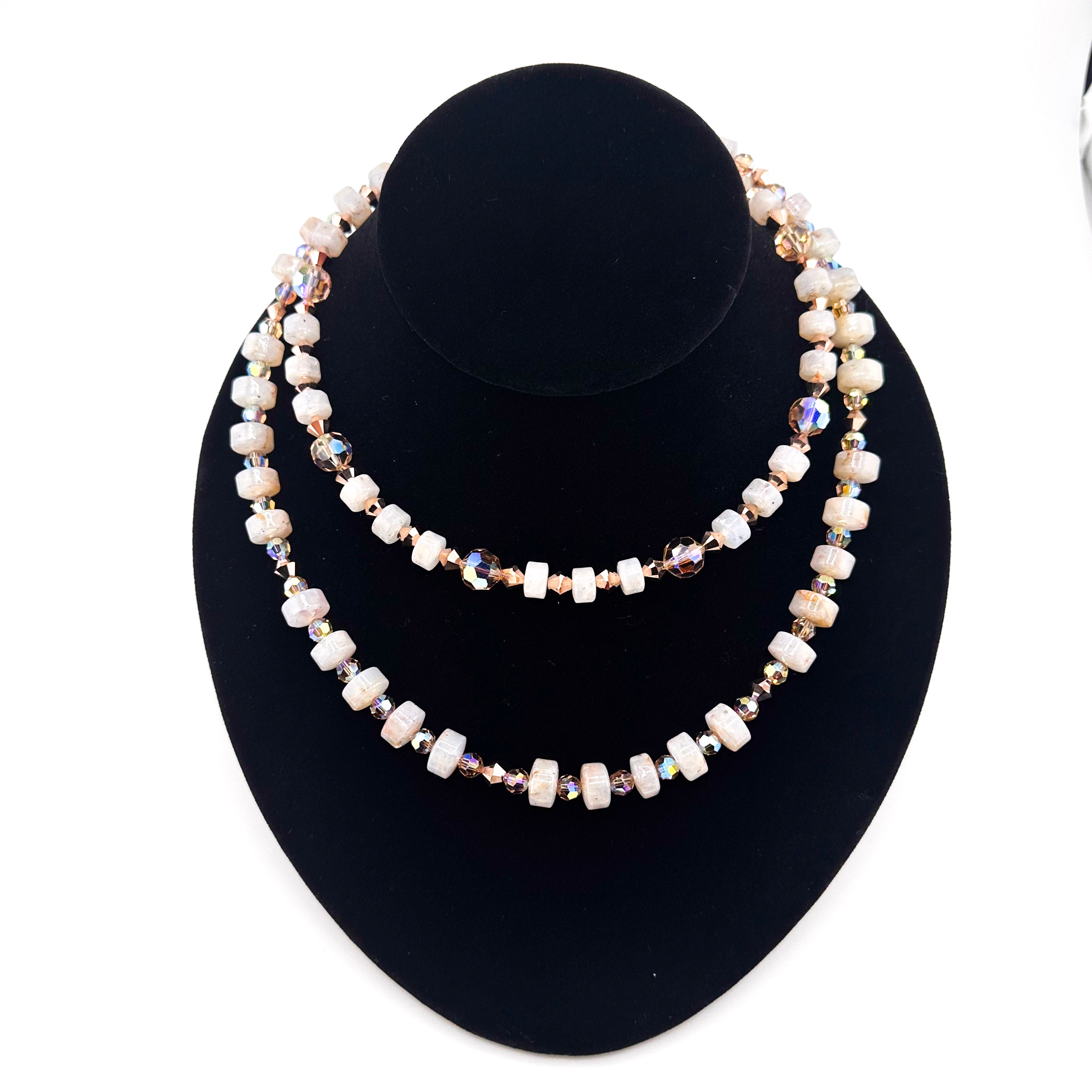 Chalcedony, Swarovski Crystal, and 14K Rose Gold Fill Double-Strand Necklace