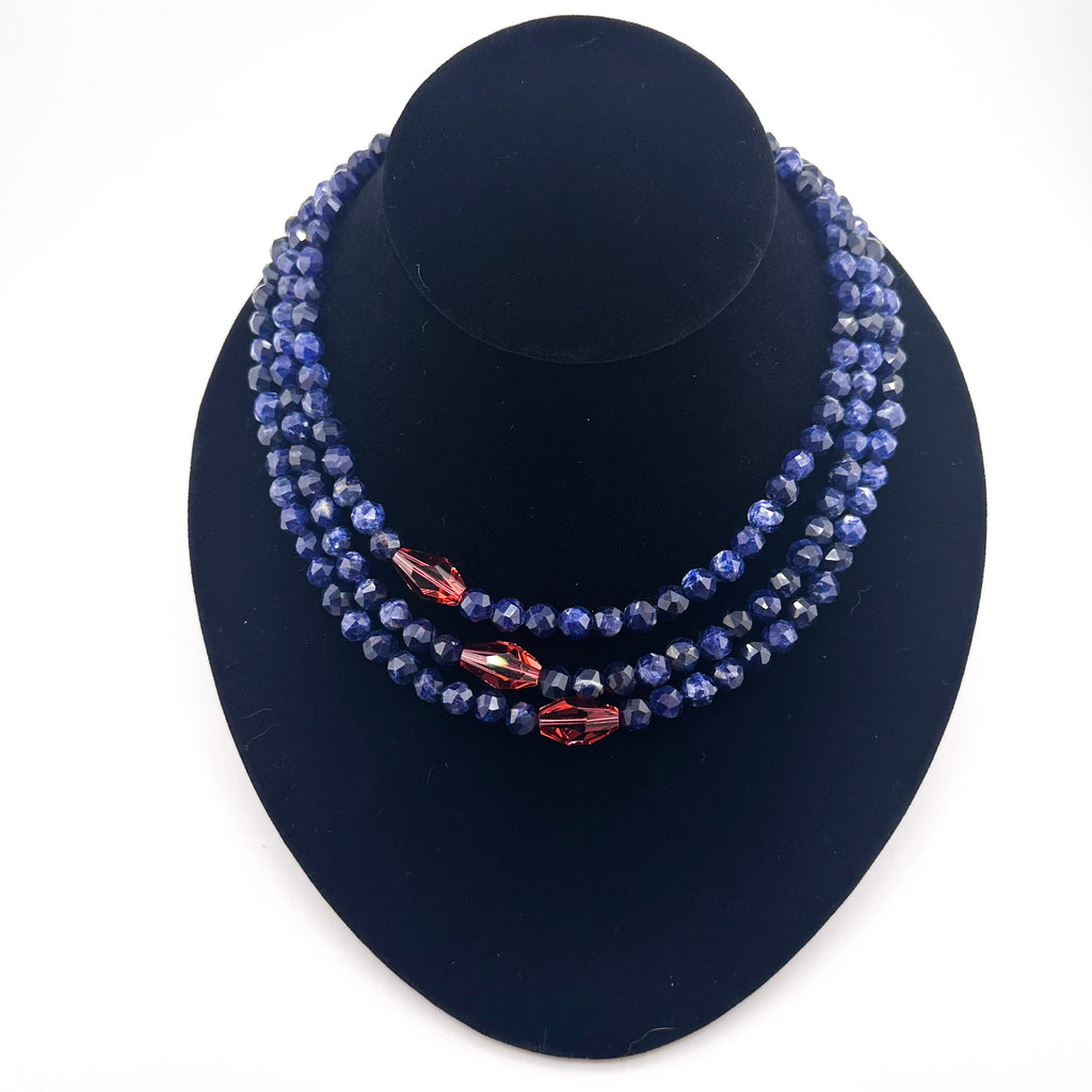 Sodalite, Swarovski Crystal, and Sterling Silver Triple-Strand Necklace