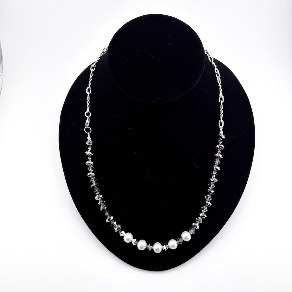 Pearl (Japan), Swarovski Crystal, and Sterling Silver Necklace