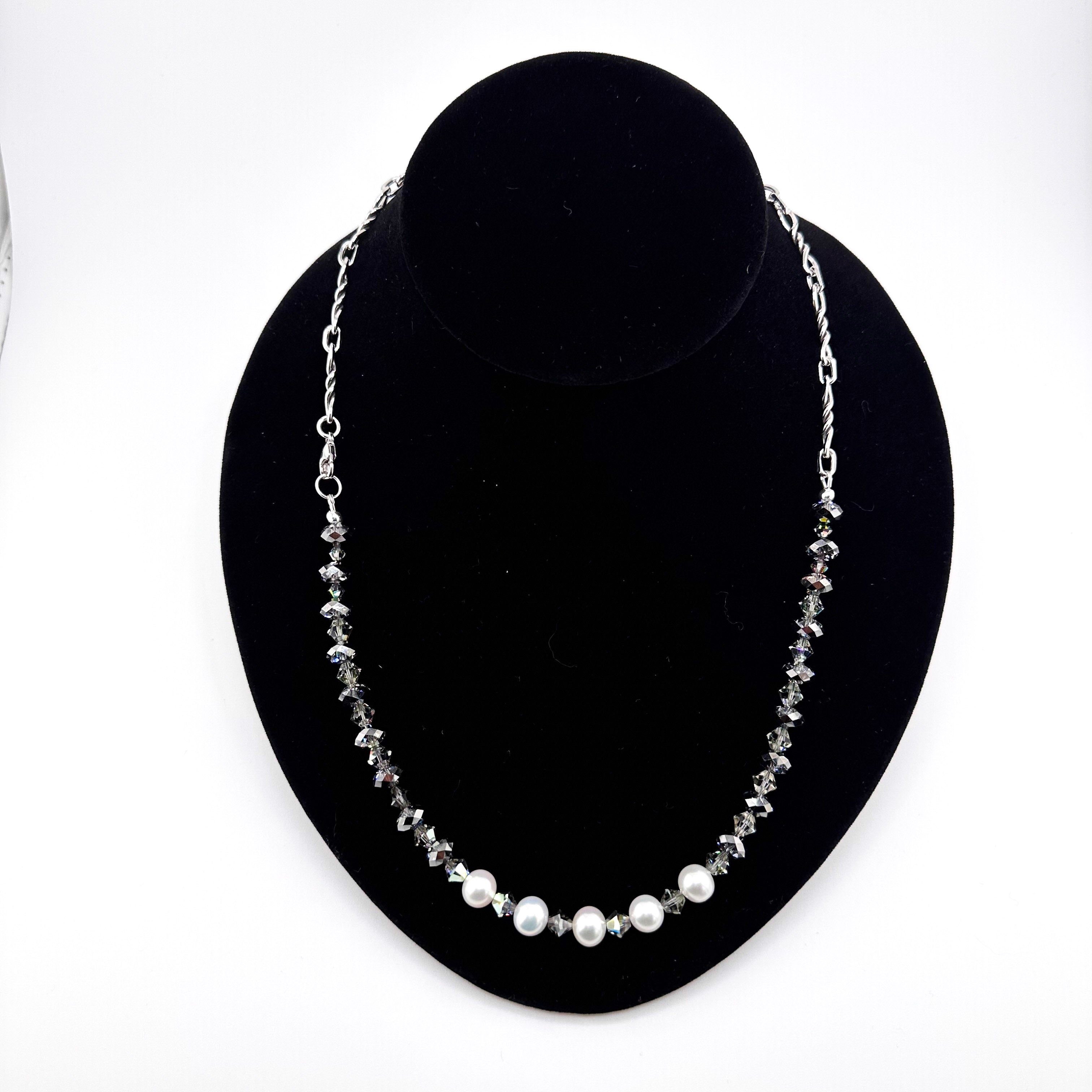 Pearl (Japan), Swarovski Crystal, and Sterling Silver Necklace