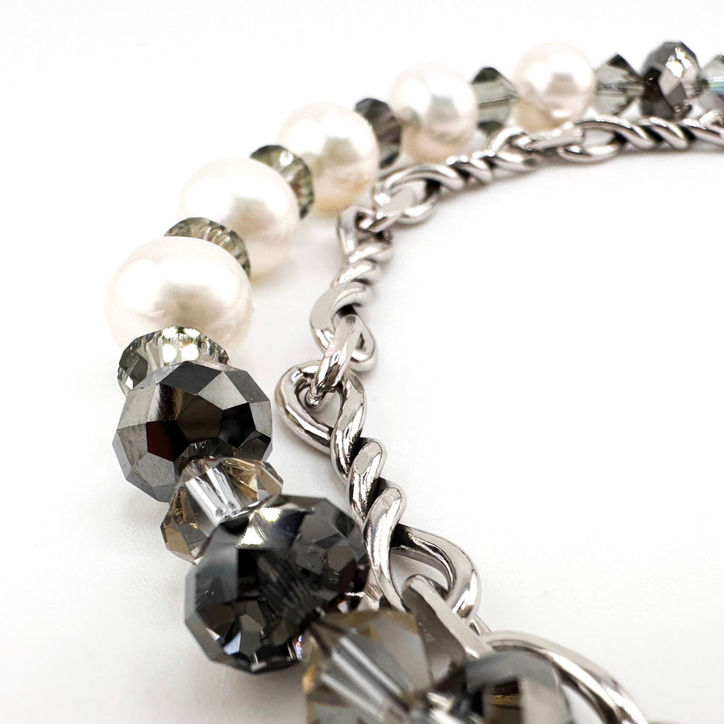 Pearl (Japan), Swarovski Crystal, and Sterling Silver Necklace
