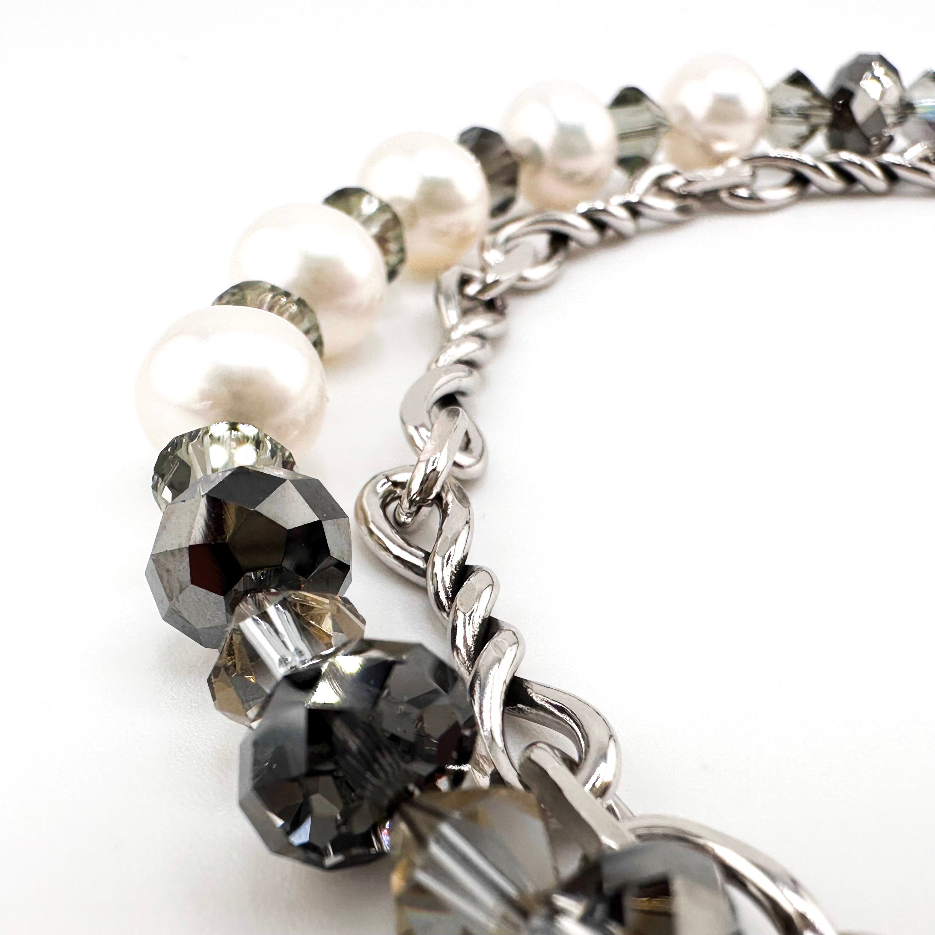Pearl (Japan), Swarovski Crystal, and Sterling Silver Necklace