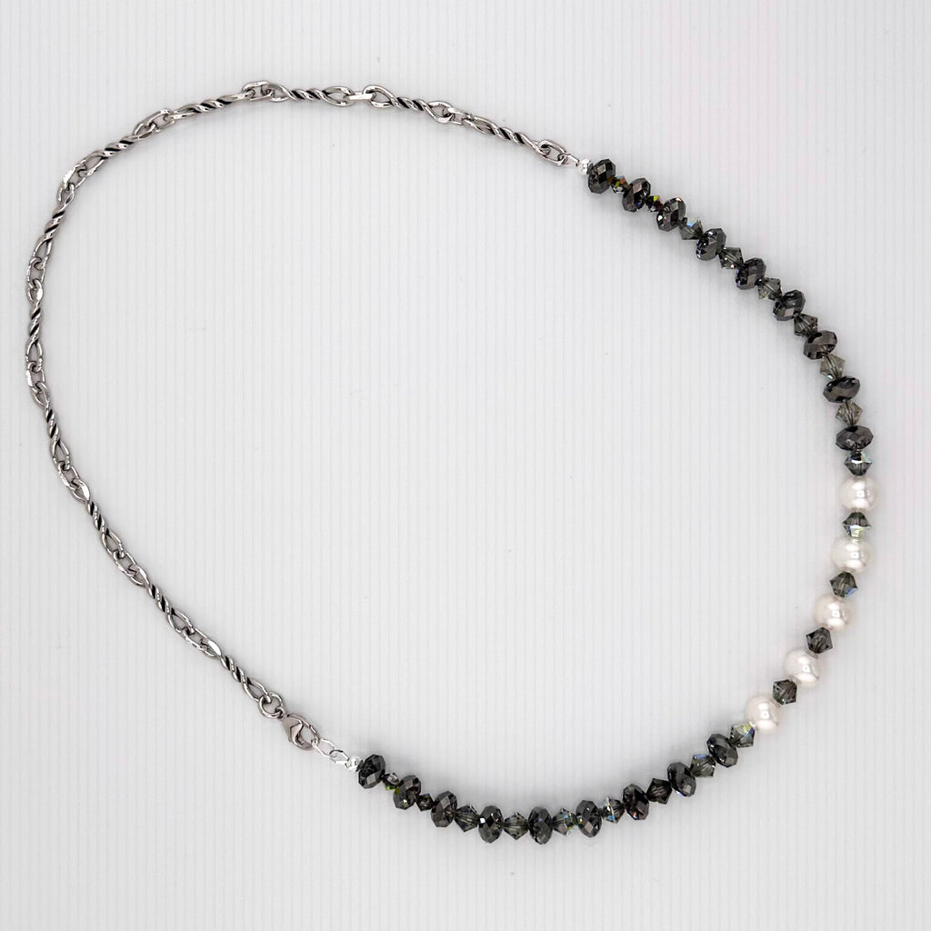 Pearl (Japan), Swarovski Crystal, and Sterling Silver Necklace