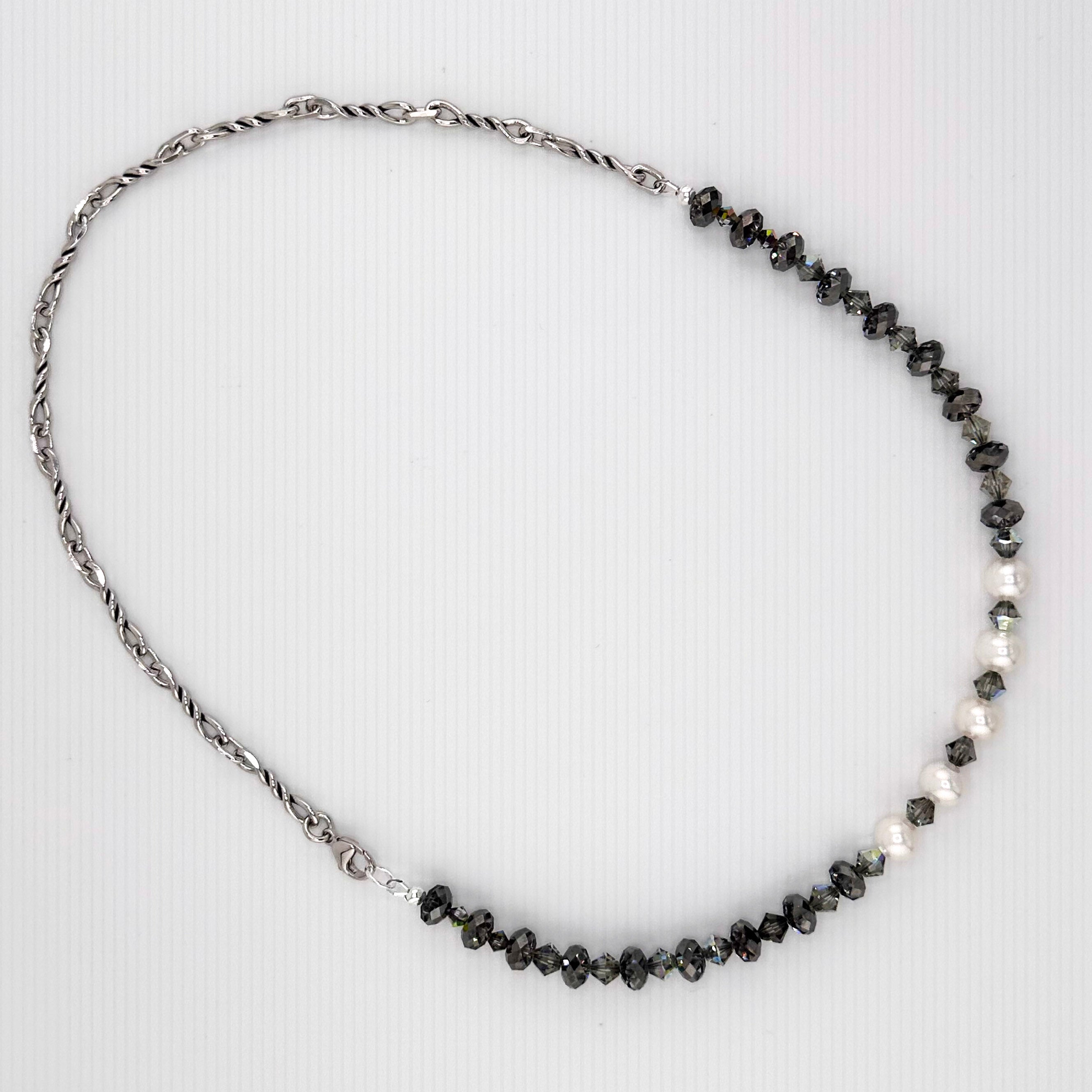 Pearl (Japan), Swarovski Crystal, and Sterling Silver Necklace