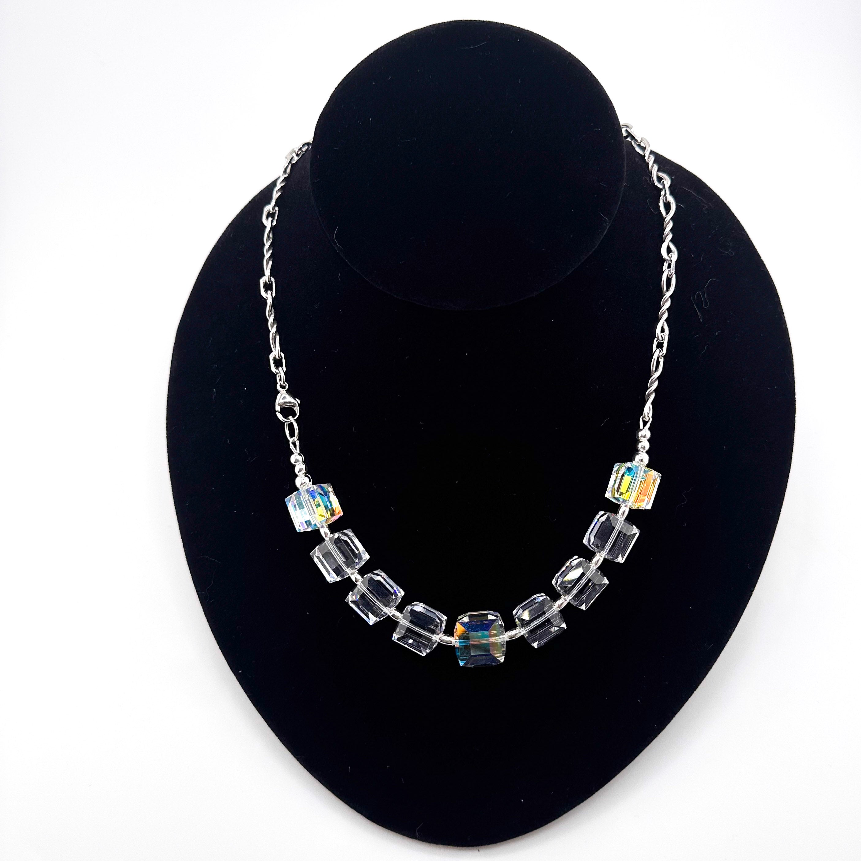 Swarovski Crystal Cubes and Sterling Silver 29” Necklace