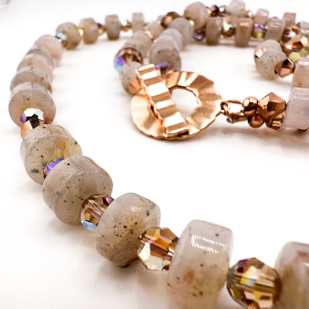 Chalcedony, Swarovski Crystal, and 14K Rose Gold Fill Double-Strand Necklace