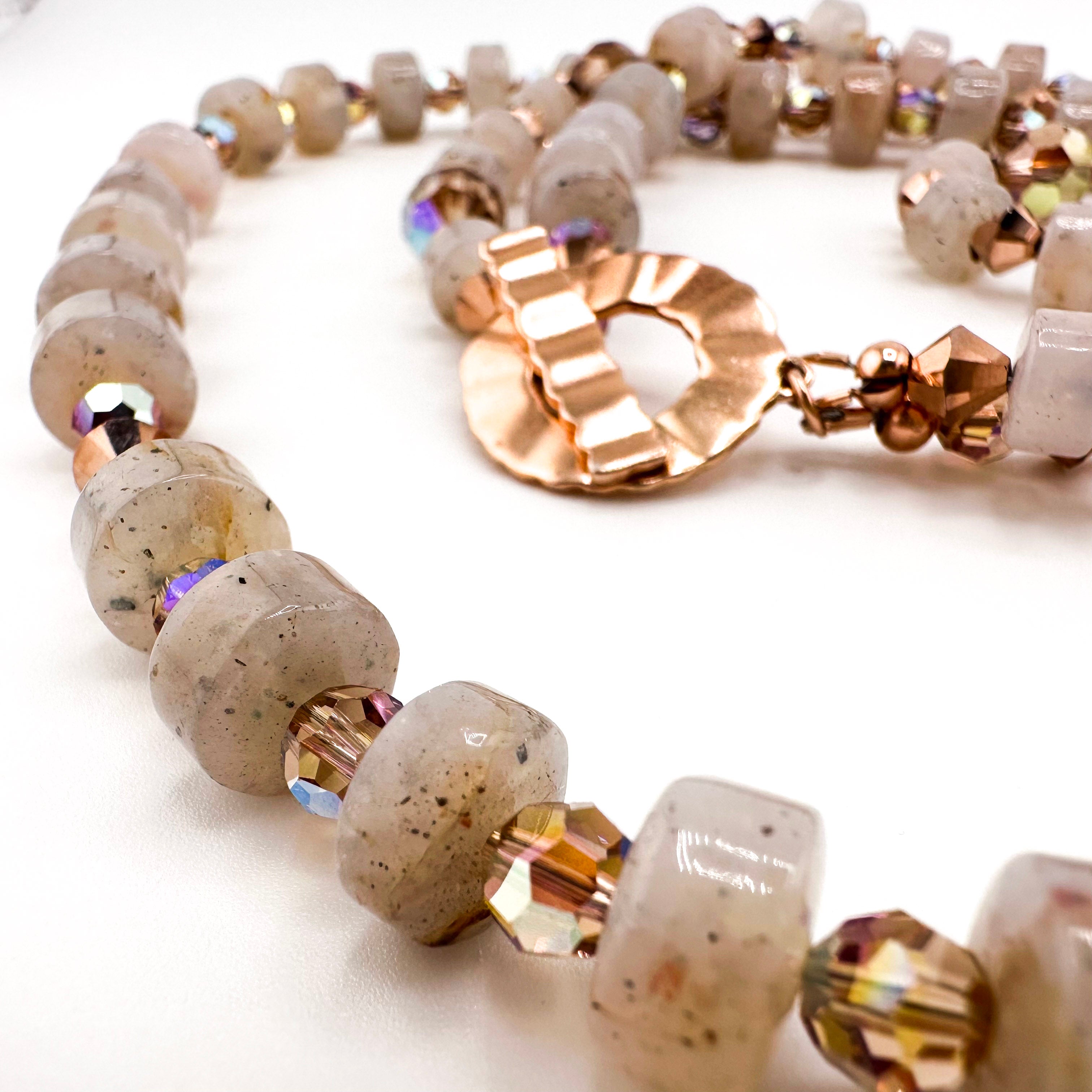 Chalcedony, Swarovski Crystal, and 14K Rose Gold Fill Double-Strand Necklace