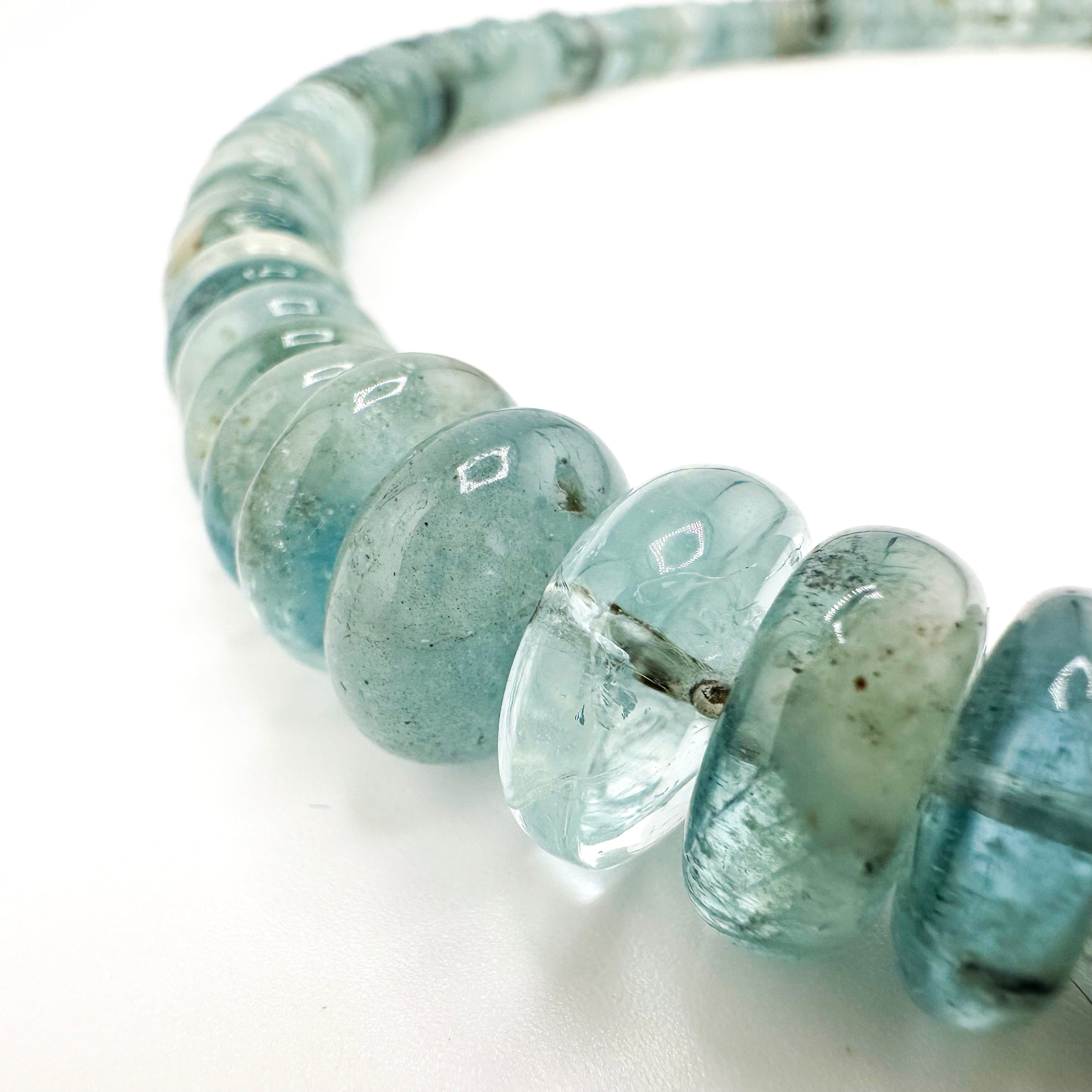 Aquamarine and Sterling Silver Necklace close-up on white background