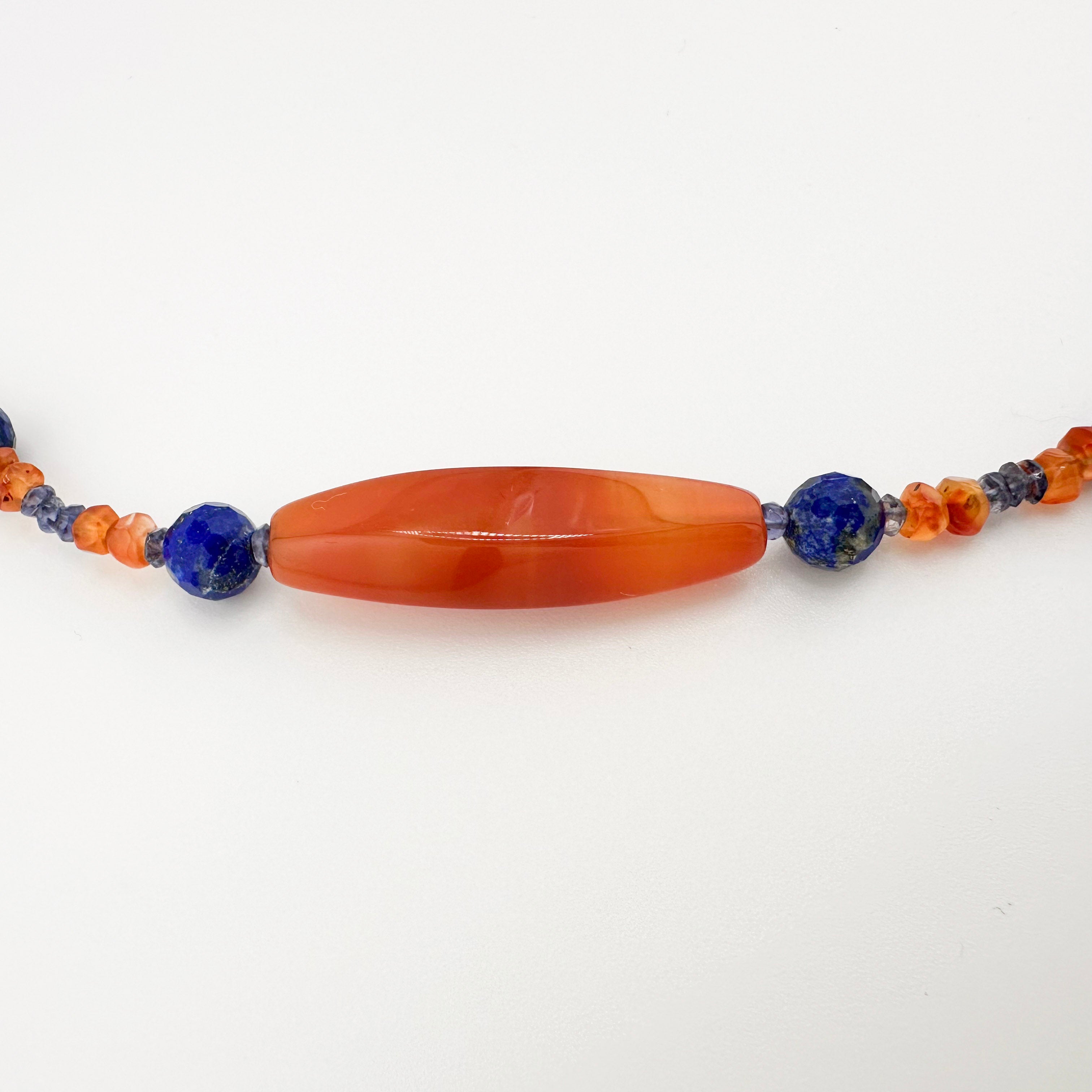 Citrine, Lapis, Sodalite, and Sterling Silver beaded necklace closeup