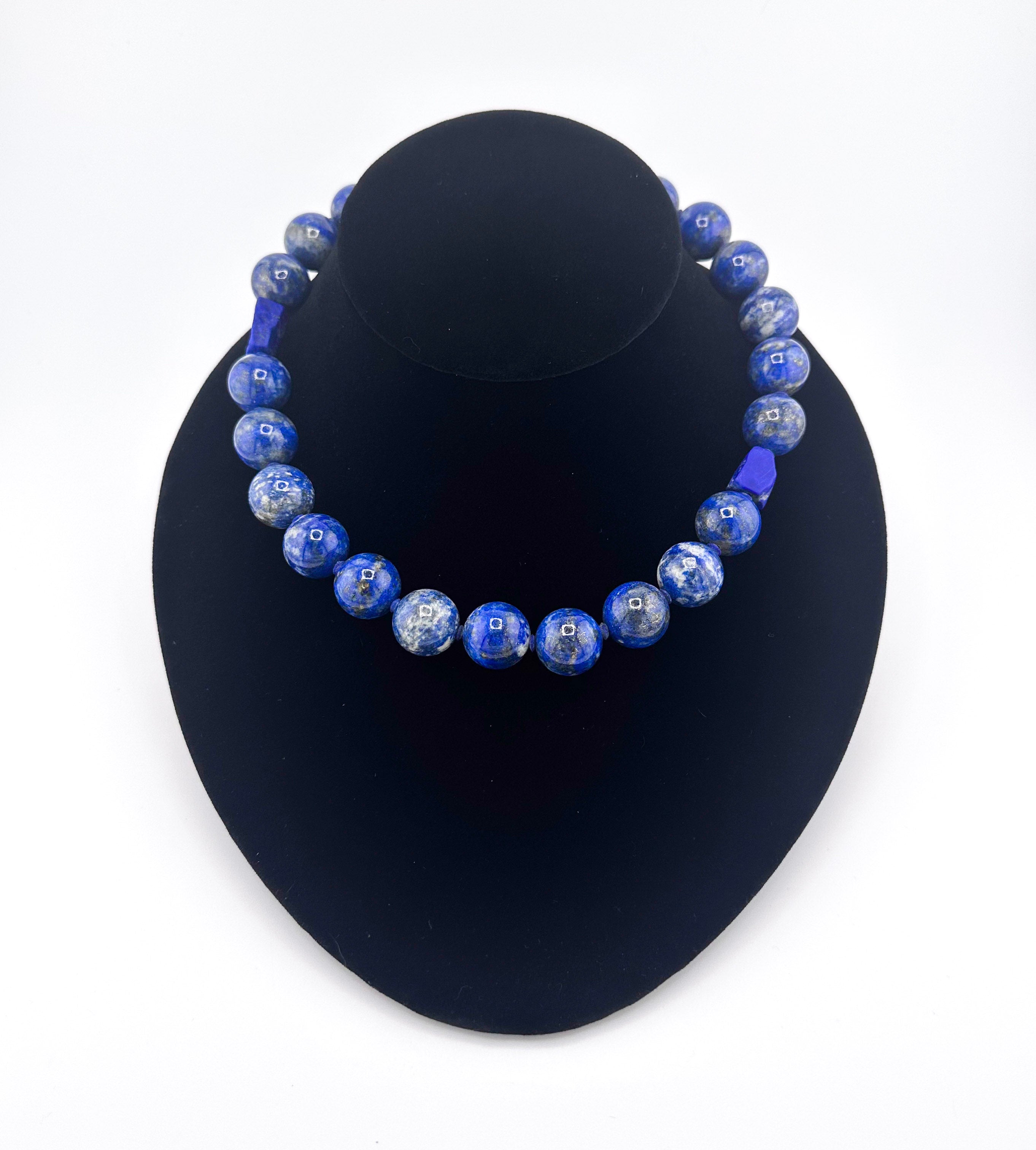 Denim Lapis and Sterling Silver Necklace on black bust