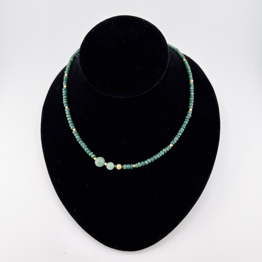 Emerald, Jade, and 22K Gold Vermeil Necklace on black bust