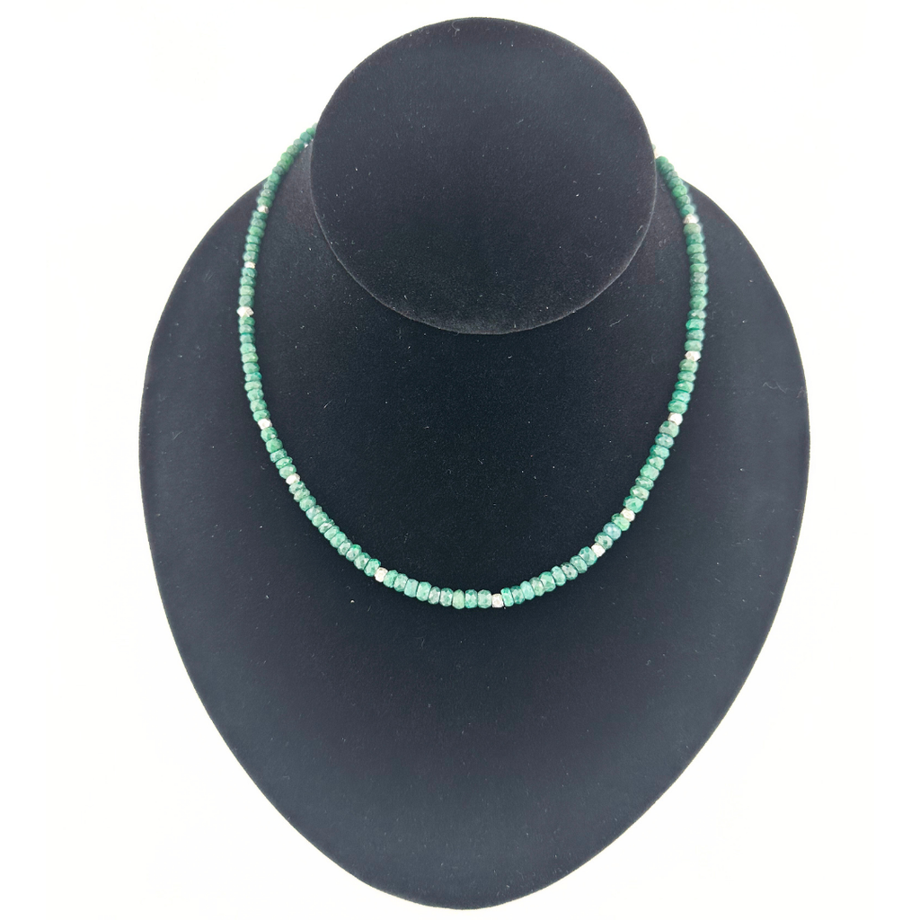 Emerald and Sterling Silver Necklace on black bust