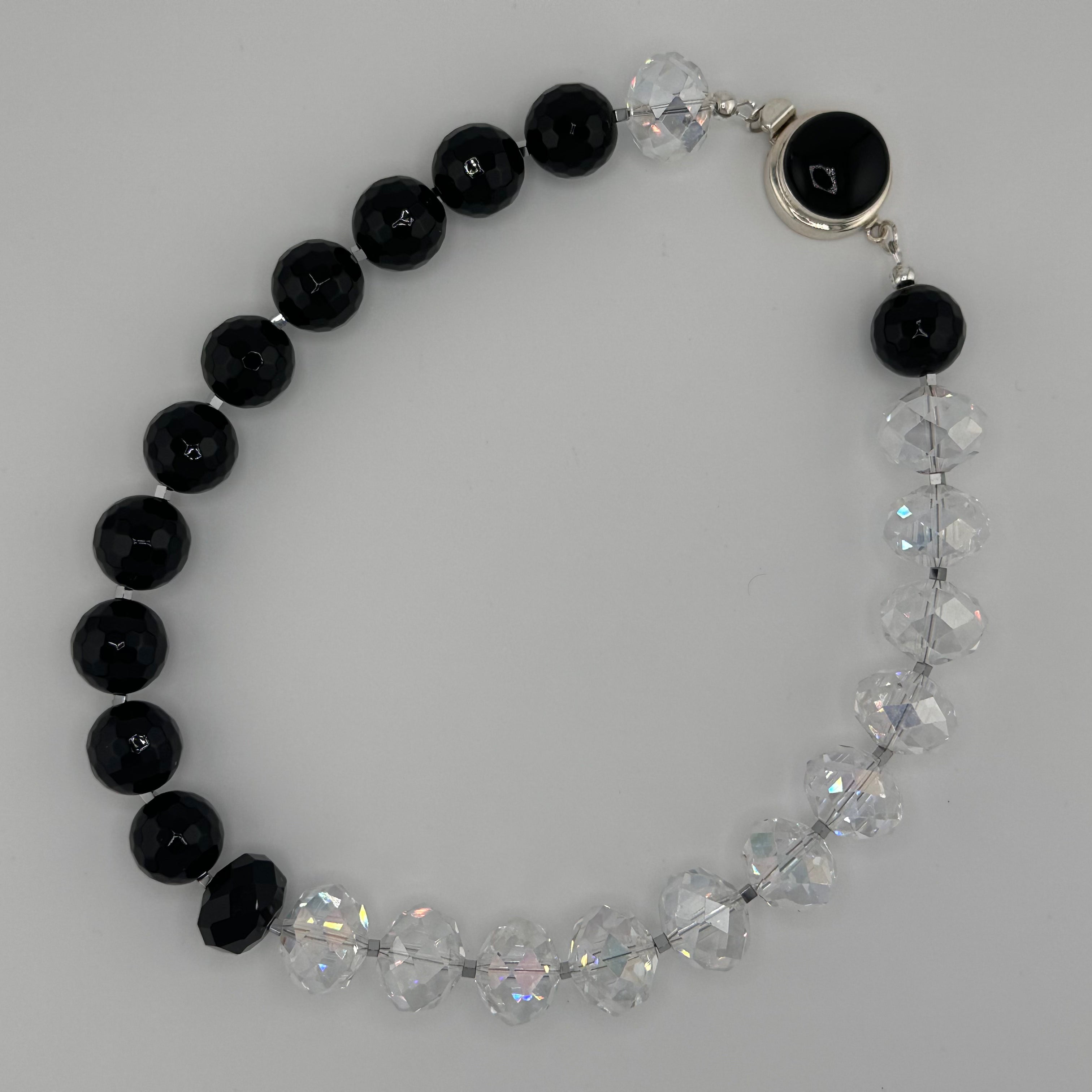 Onyx, Swarovski Crystal, and Sterling Silver Necklace