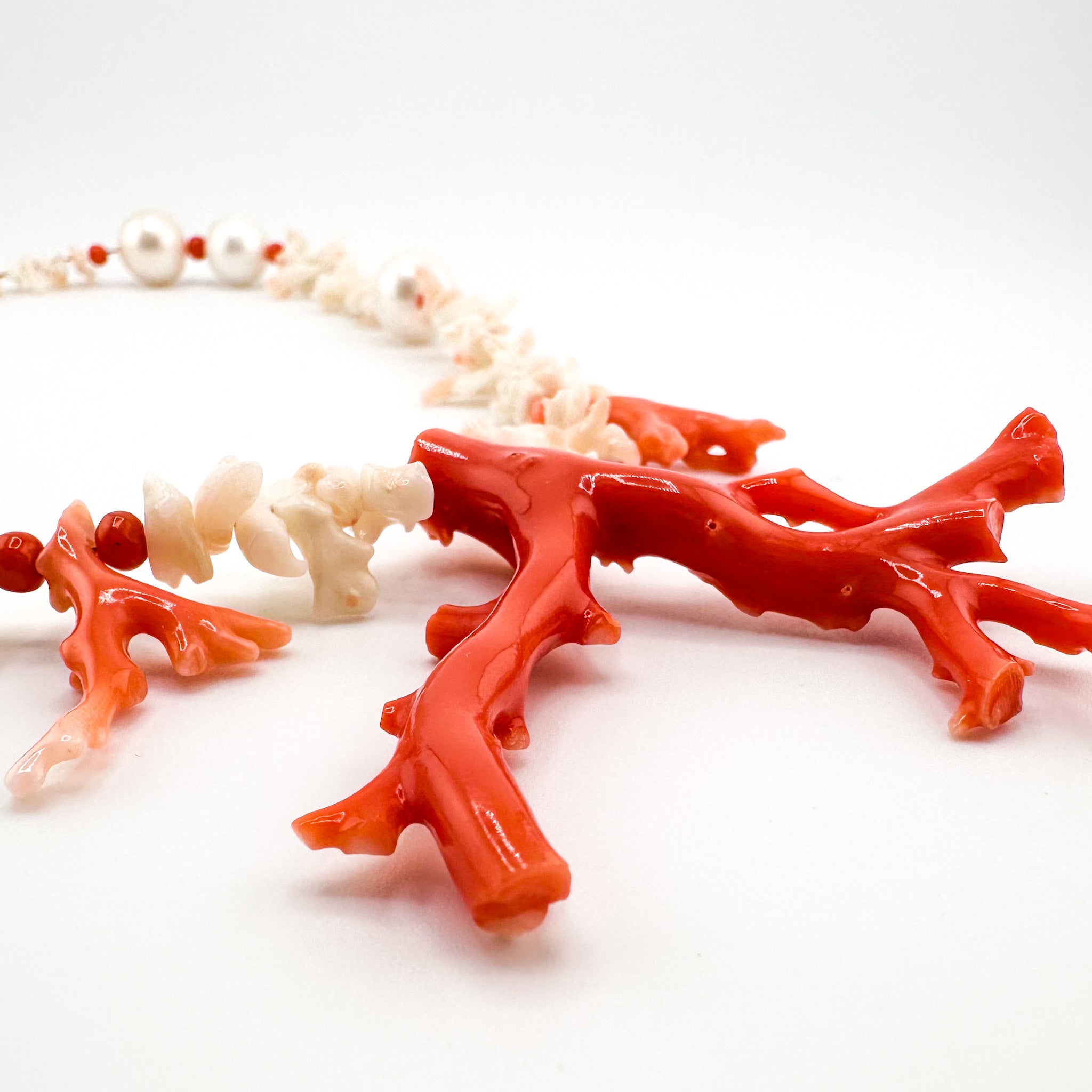 Vintage Angel Skin Coral, Antique (1900s) Coral, Pearl, and 22K Gold Vermeil Necklace