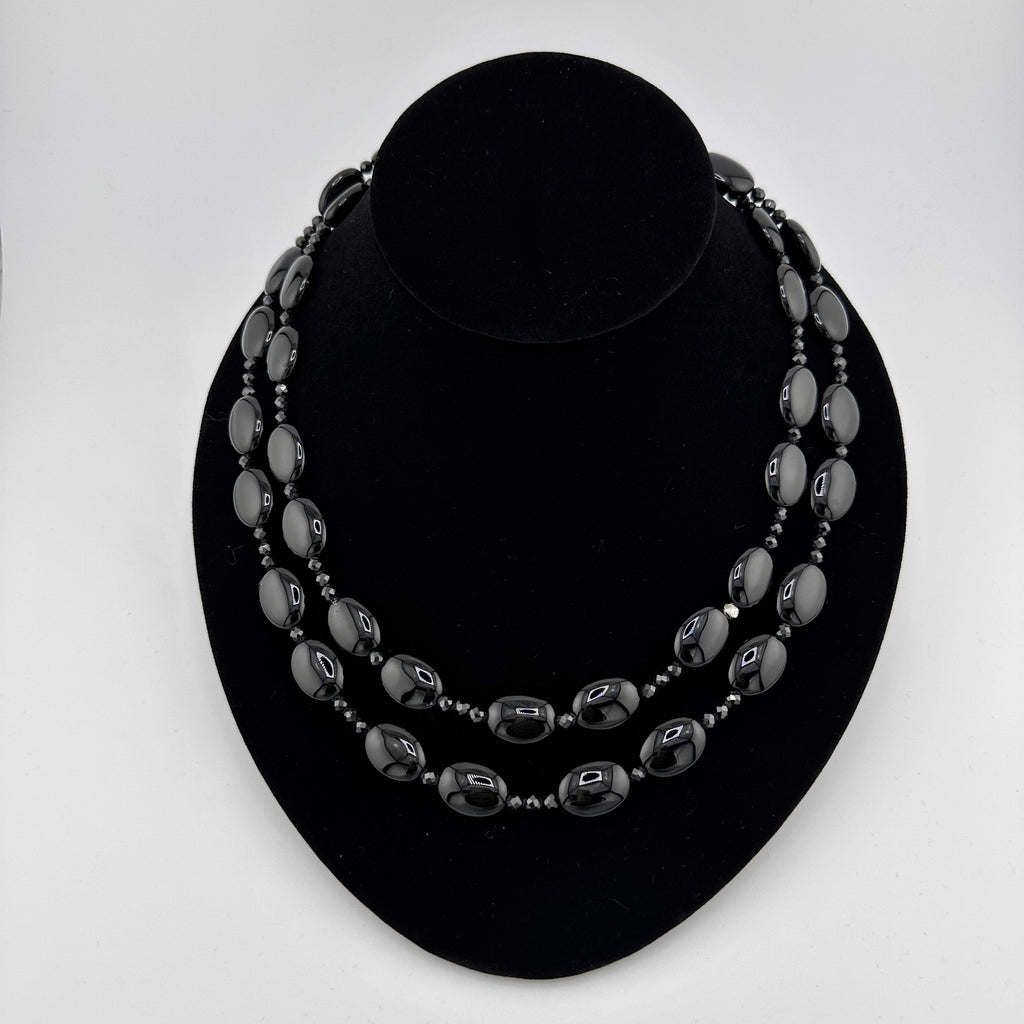 Onyx, Spinel, and Sterling Silver Necklace on black bust