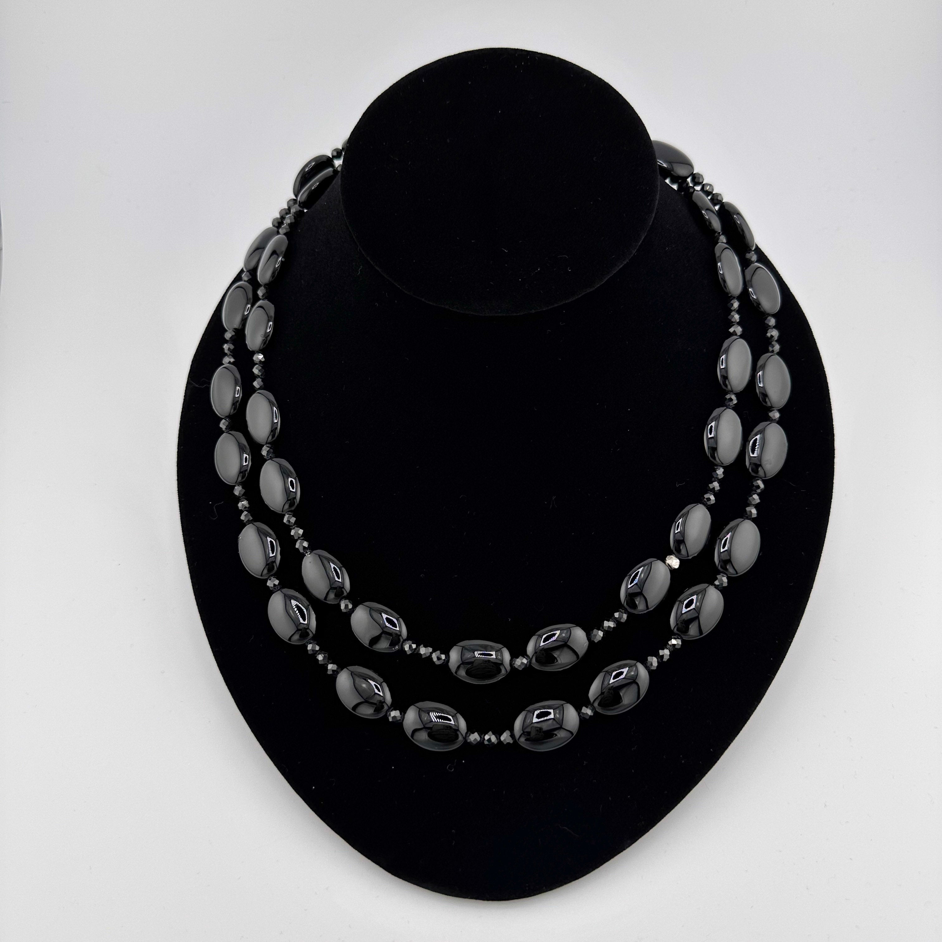 Onyx, Spinel, and Sterling Silver Necklace on black bust