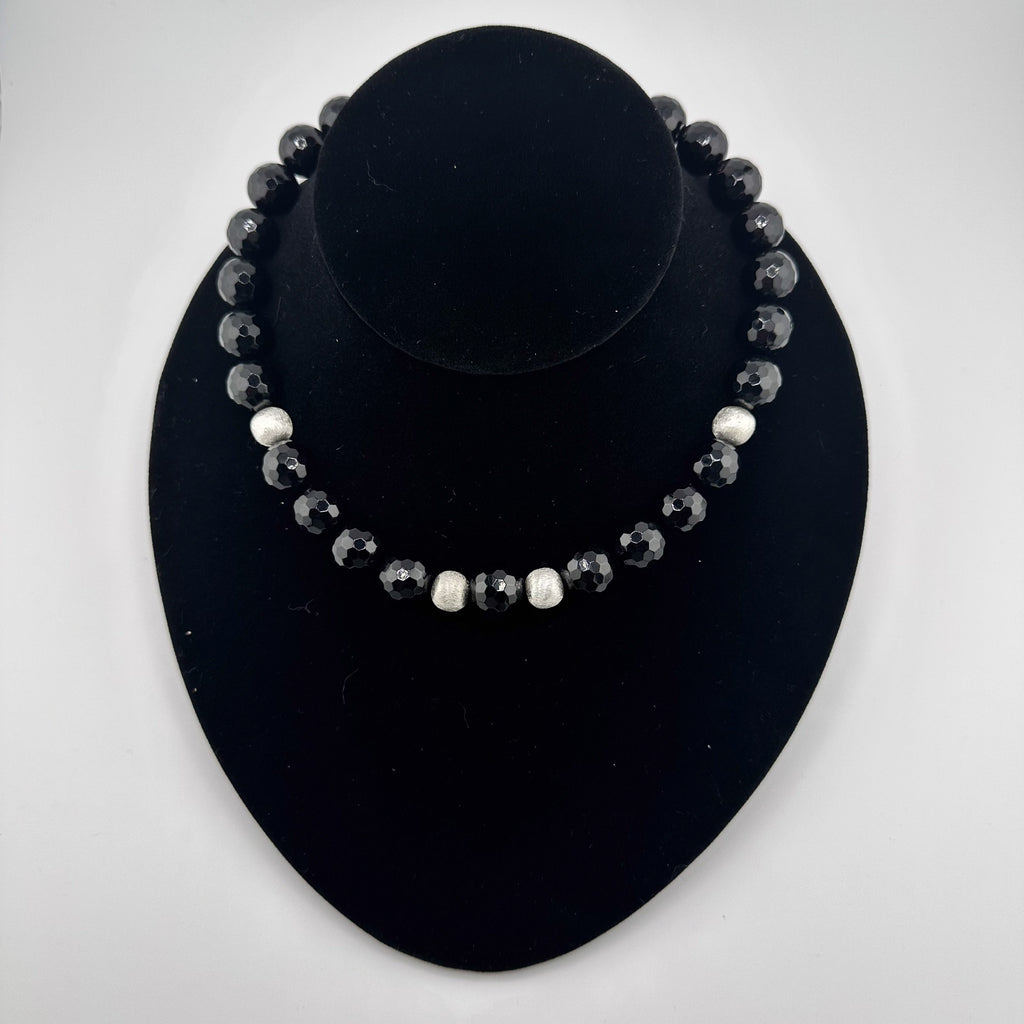 Onyx and Sterling Silver Necklace on black bust