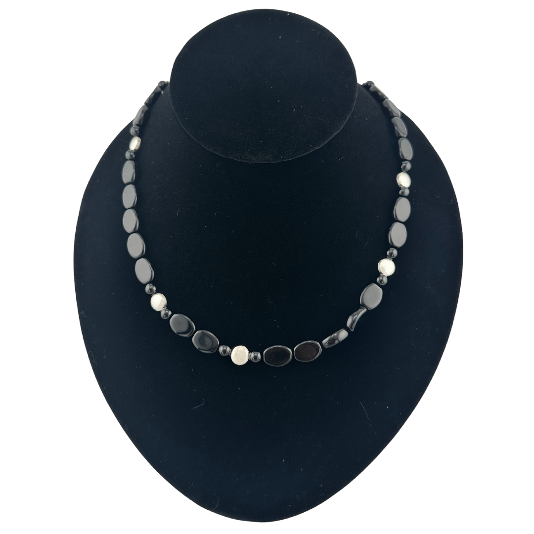 Onyx and Sterling Silver Necklace on black bust