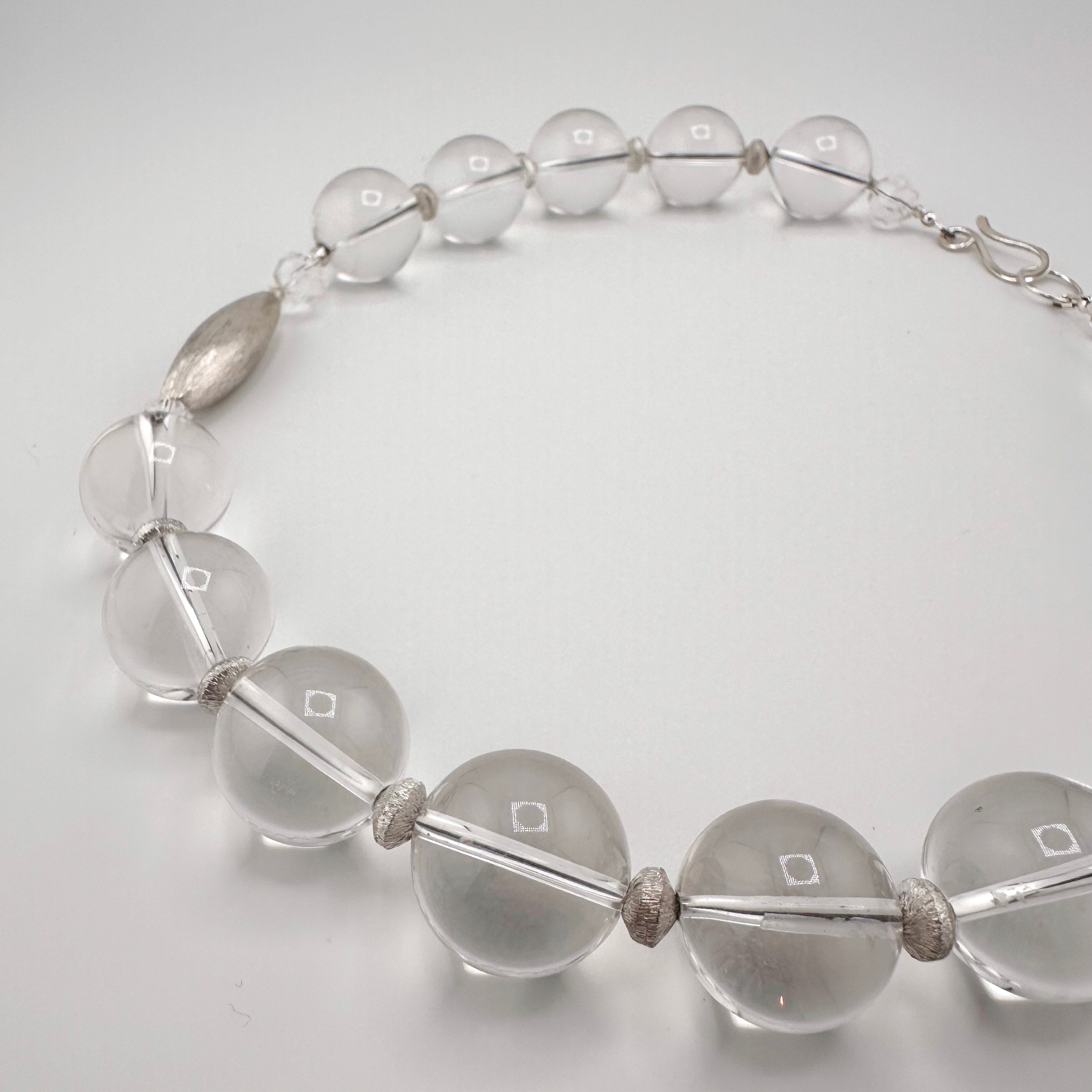 Quartz and Sterling Silver Necklace closeup on white background