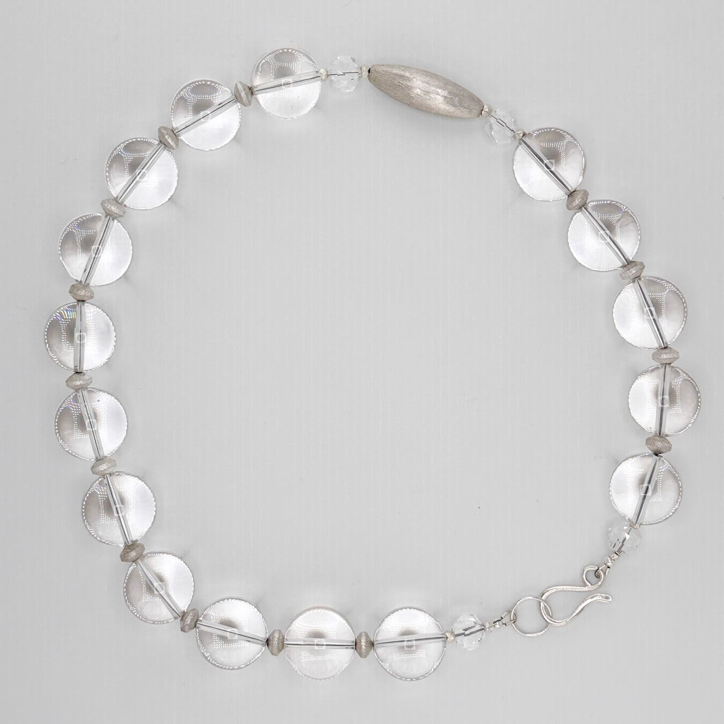 Quartz and Sterling Silver Necklace flatlay on white background