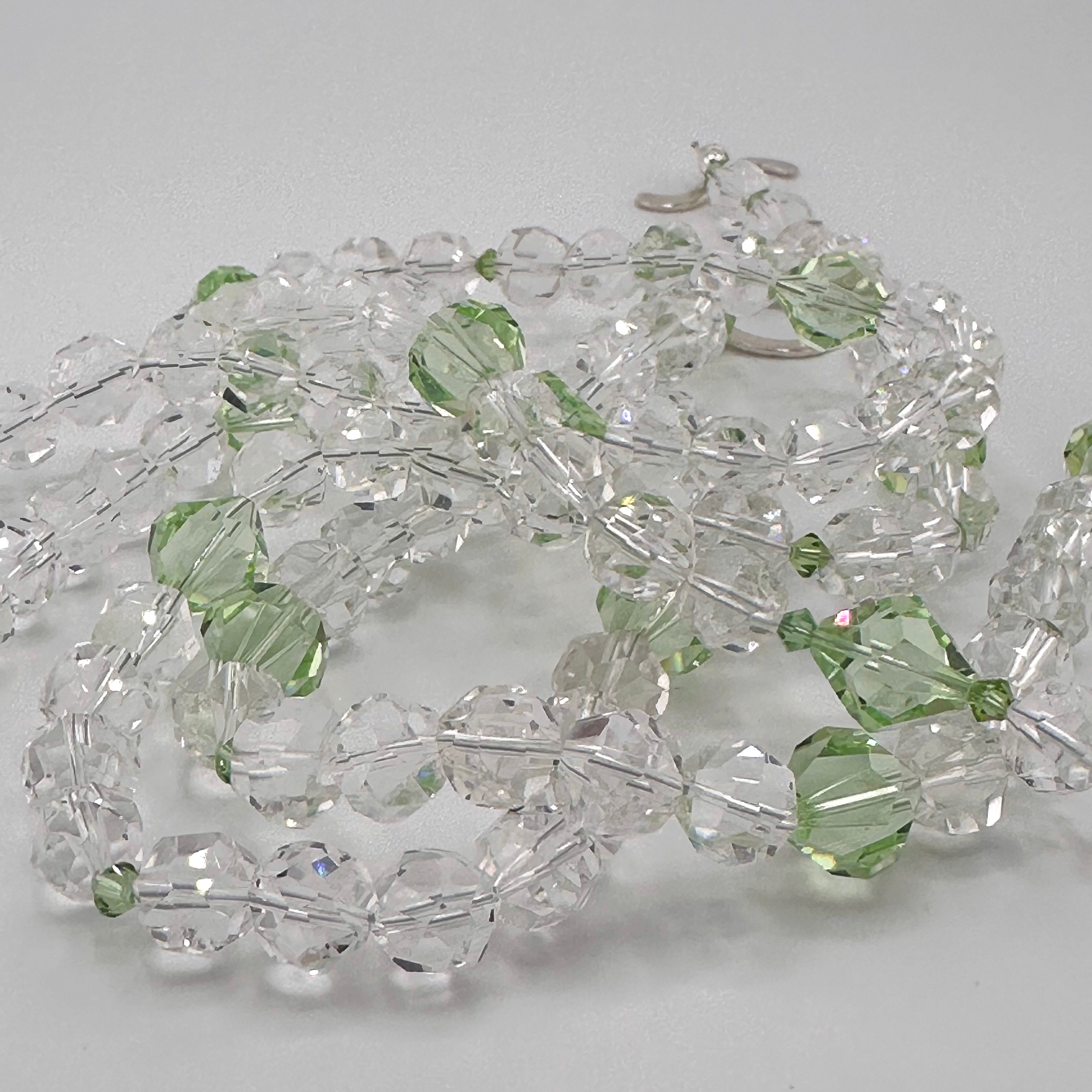 Quartz, Swarovski Crystal, and Sterling Silver Necklace closeup on white background