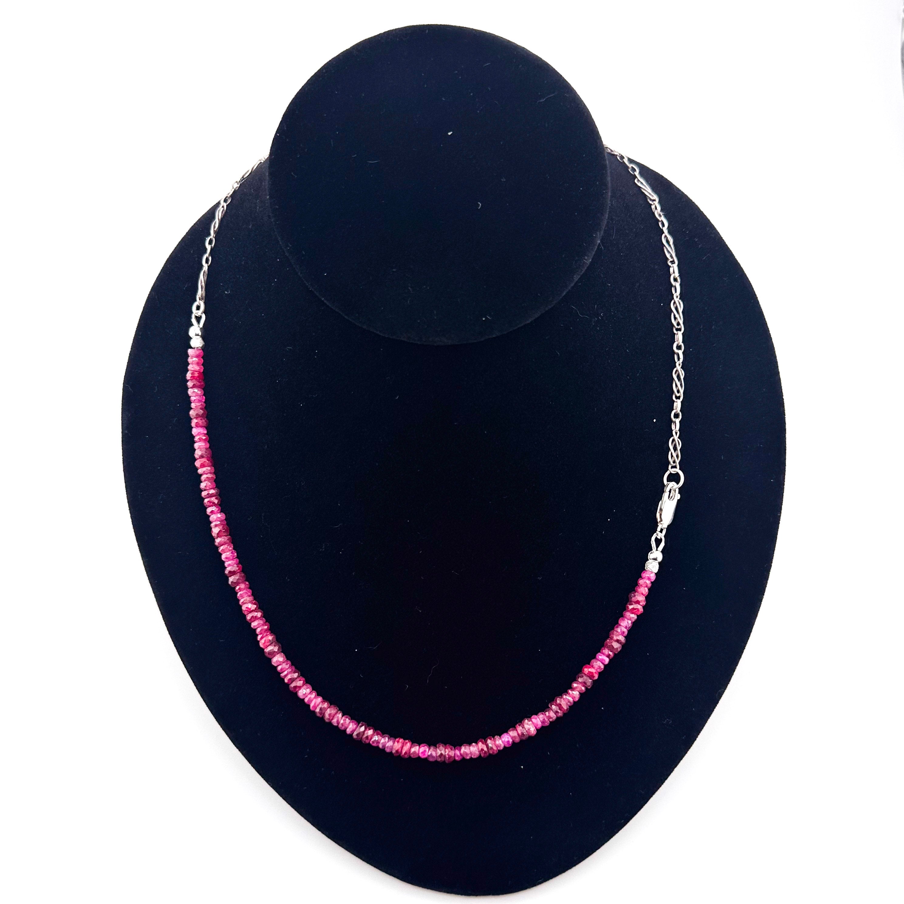 Ruby, Sapphire, and Sterling Silver Necklace on black bust