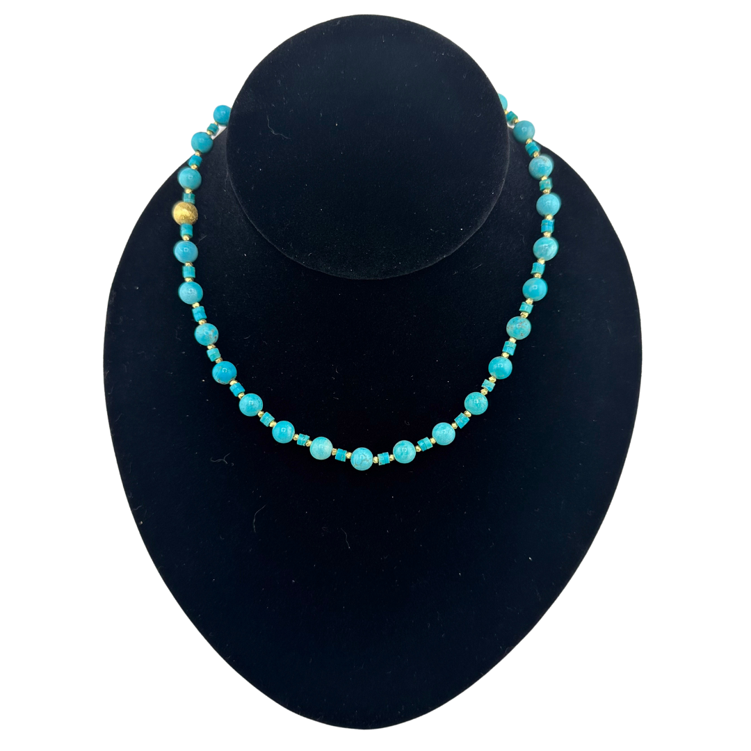 Turquoise and 22K Gold Vermeil Necklace on black bust