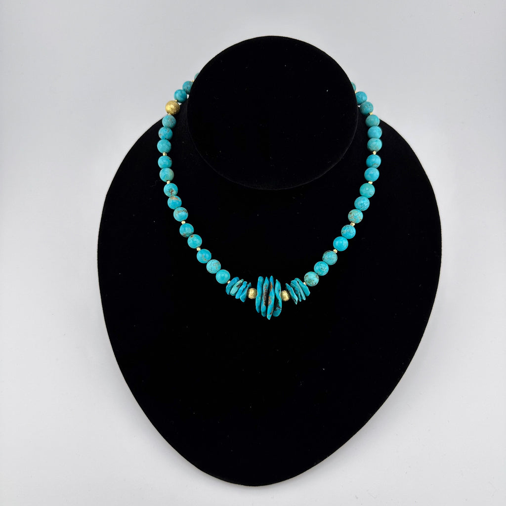 Turquoise and 22K Gold Vermeil Necklace on black bust