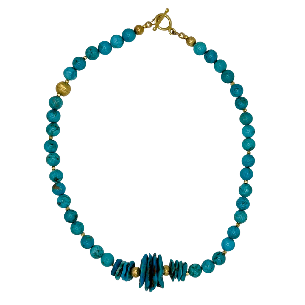 Turquoise and 22K Gold Vermeil Necklace flatlay on white background