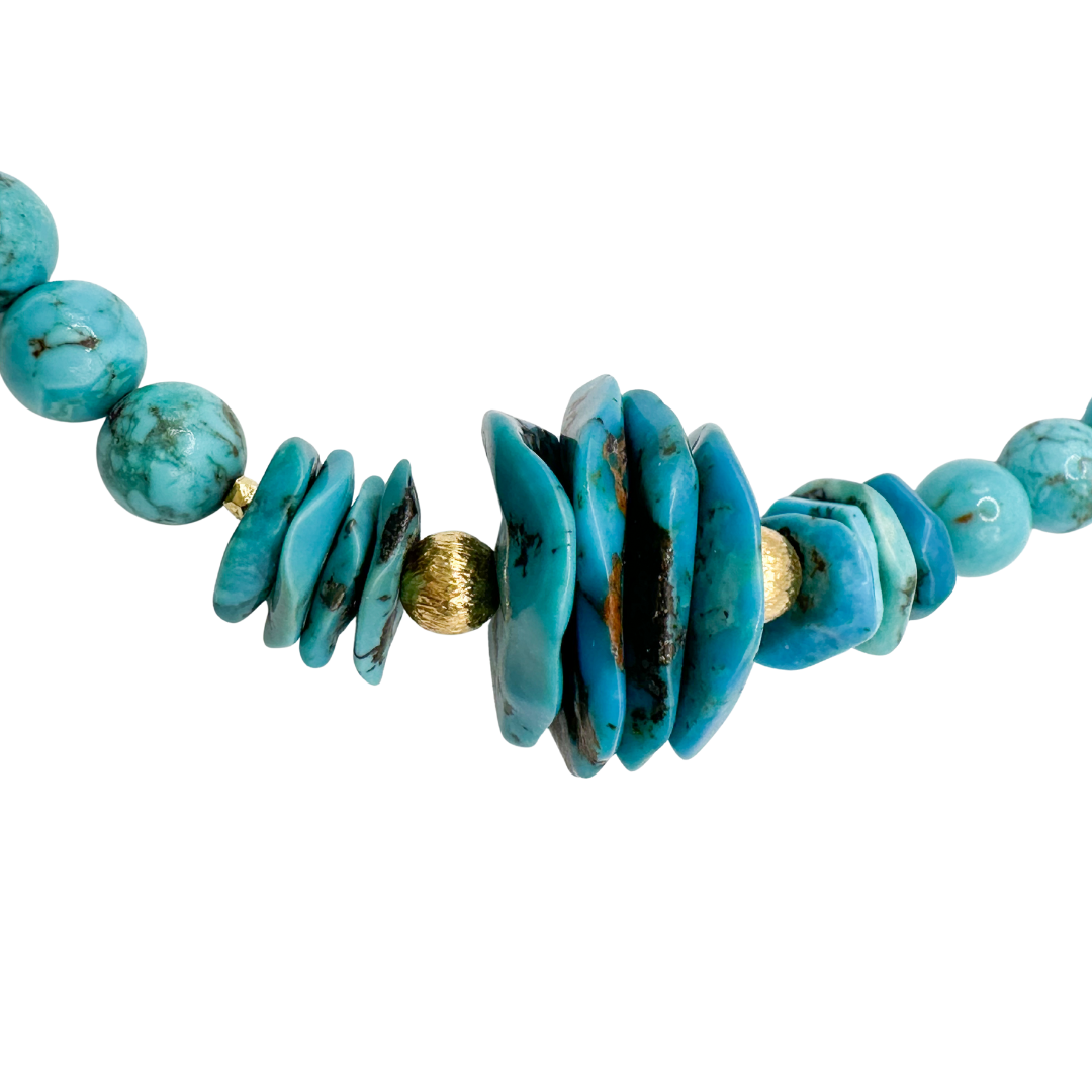 Turquoise and 22K Gold Vermeil Necklace close-up on white background