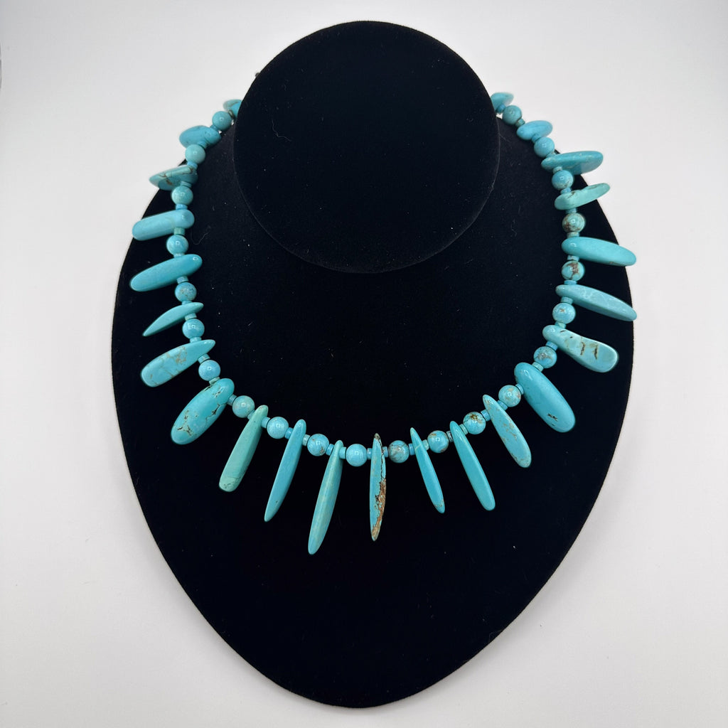 Turquoise and Sterling Silver Necklace on black bust
