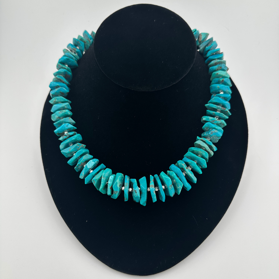 Turquoise and Sterling Silver Necklace on black bust