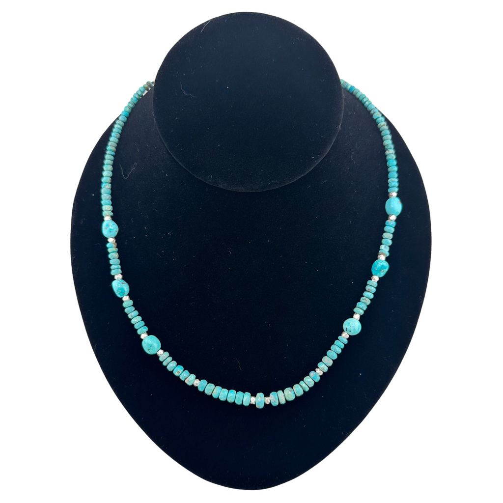 Turquoise and Sterling Silver Necklace on black bust