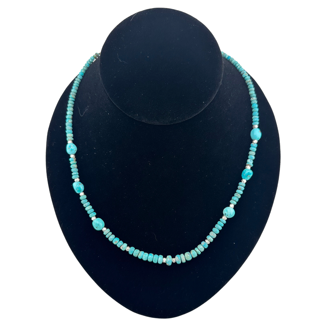 Turquoise and Sterling Silver Necklace on black bust